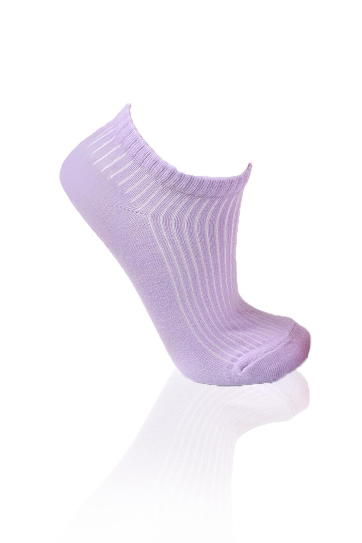 1106 3'lü Derbili Kadın Patik Çorap Pembe-Mavi-Lila - RAYS