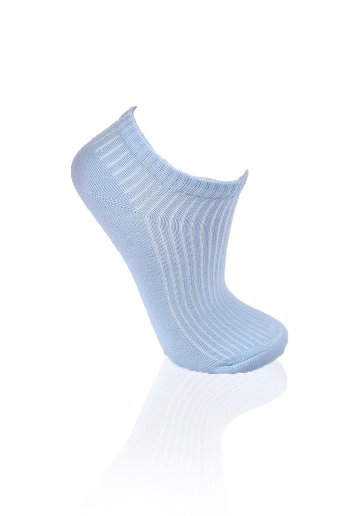 1106 3'lü Derbili Kadın Patik Çorap Pembe-Mavi-Lila - 5