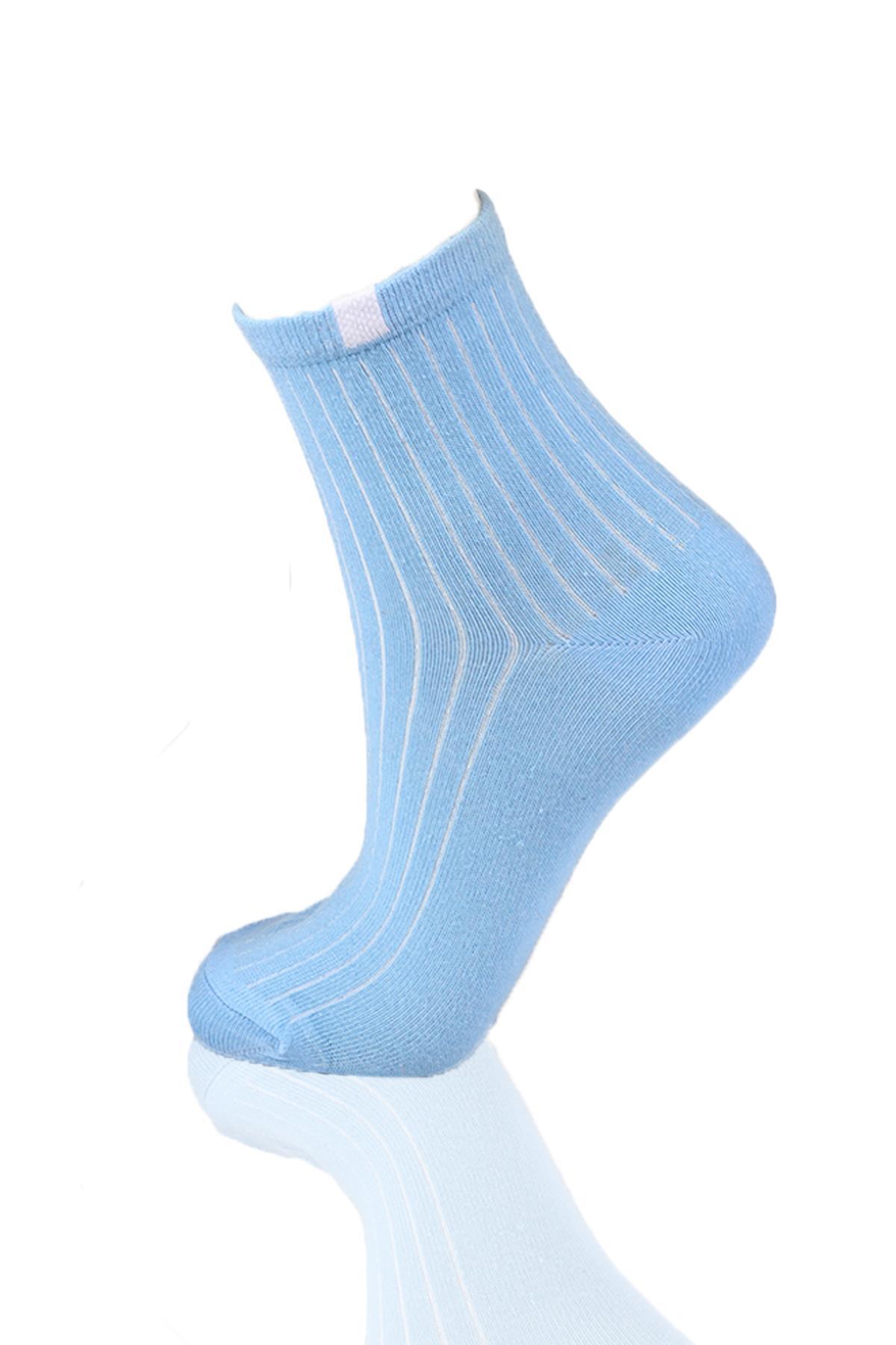 Mavi-Pembe-Beyaz Yarım Konç 3'lü Çorap 1107 - 2