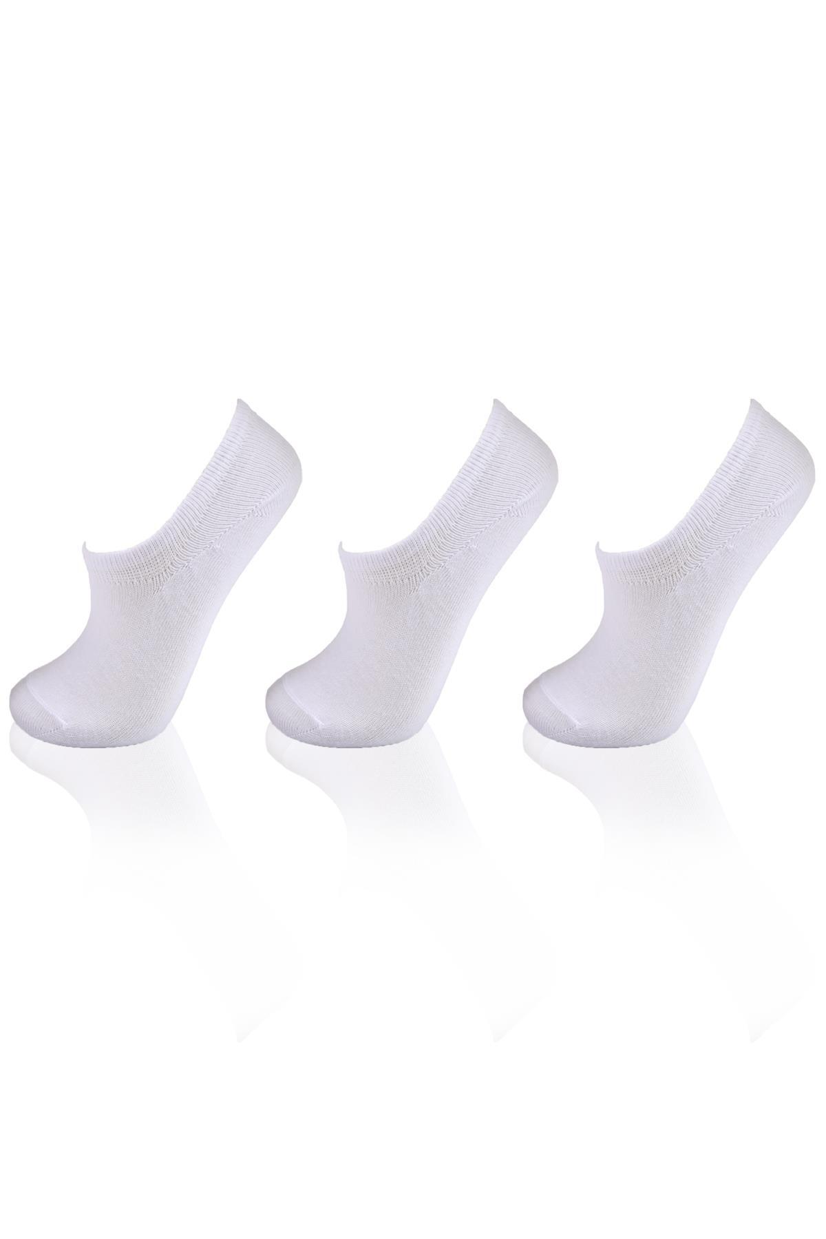 Beyaz Yuvarlak Lastik 3'lü Sneaker Çorap 1108 