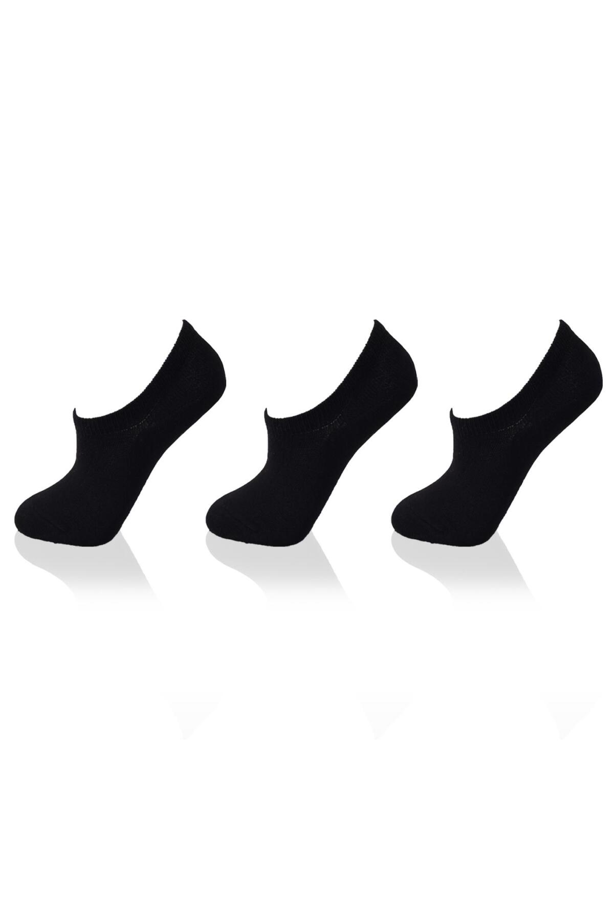 Siyah Yuvarlak Lastik 3'lü Sneaker Çorap 1108 