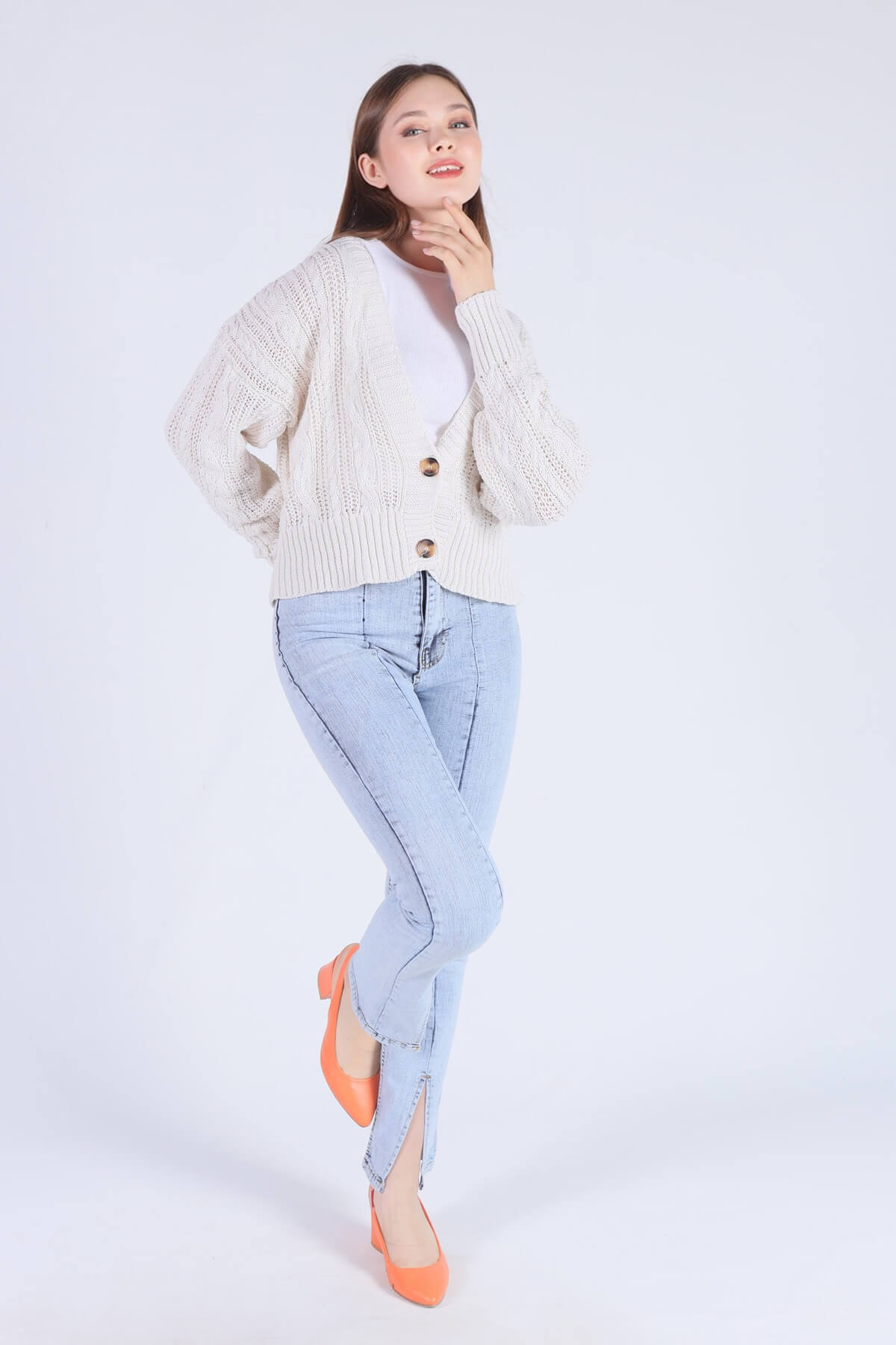 11099 Önden Yırtmaçlı Pantolon Buz - 2