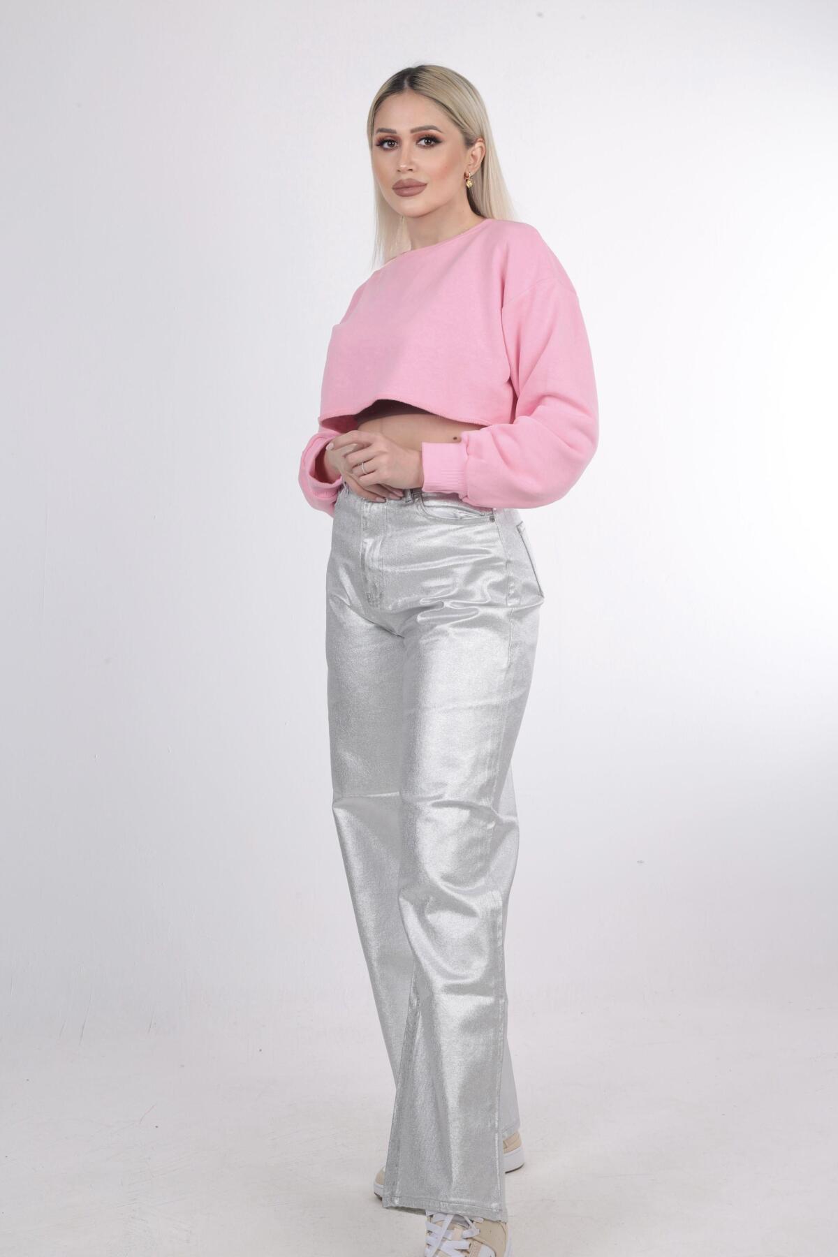 11100 Bol Paça Parlak Pantolon Gümüş - 3