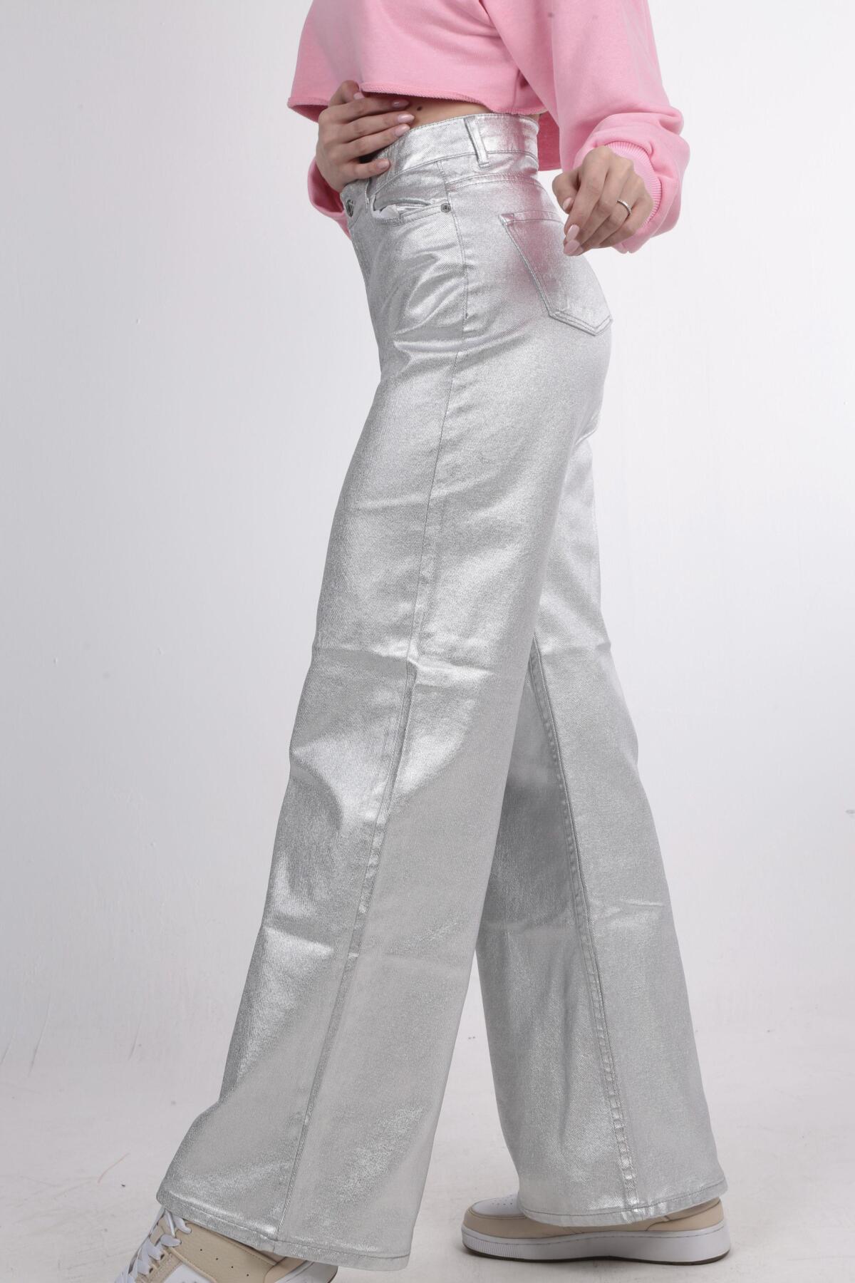 Gümüş Bol Paça Parlak Pantolon 11100 - 2