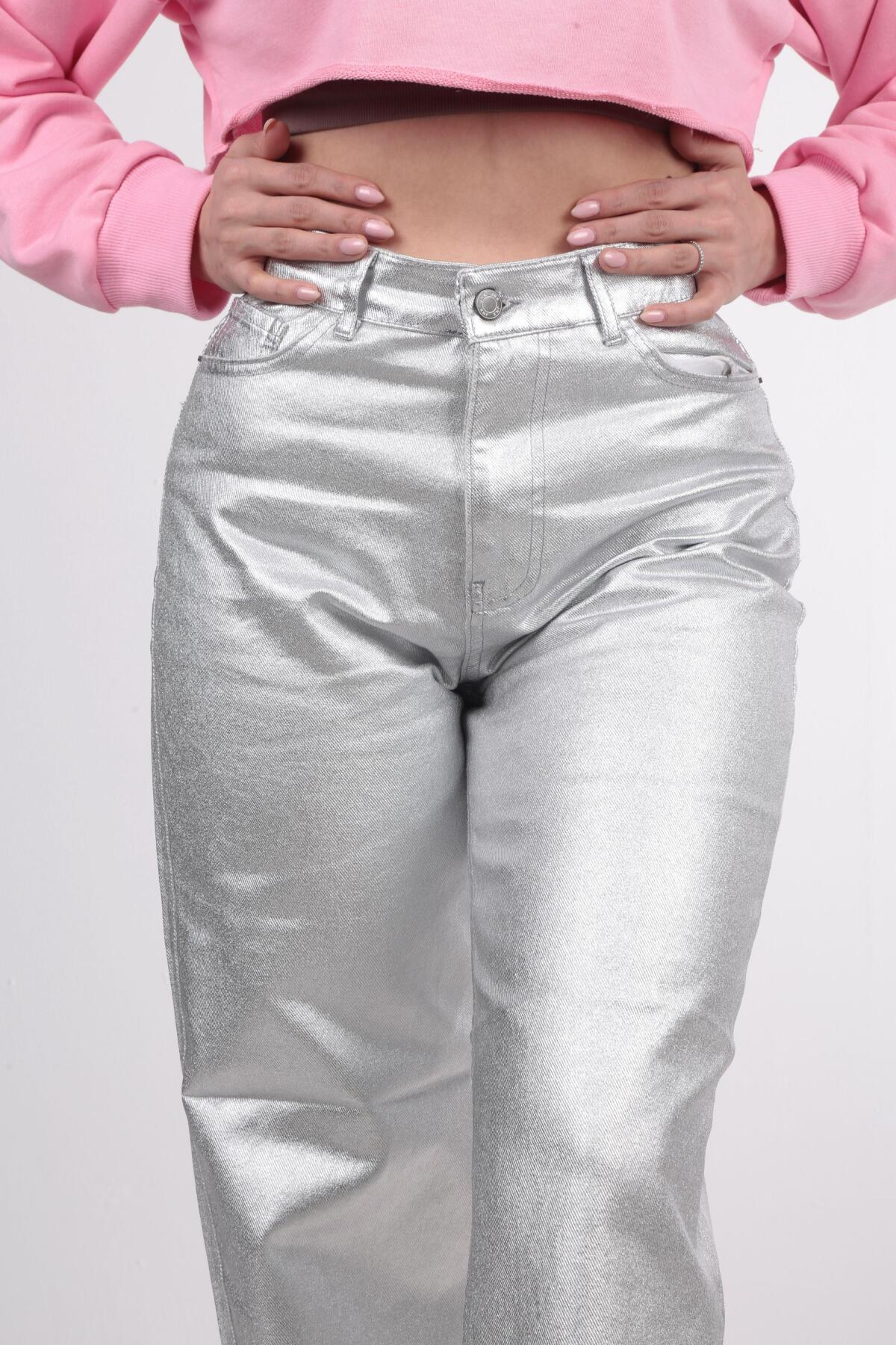 Gümüş Bol Paça Parlak Pantolon 11100 - 4