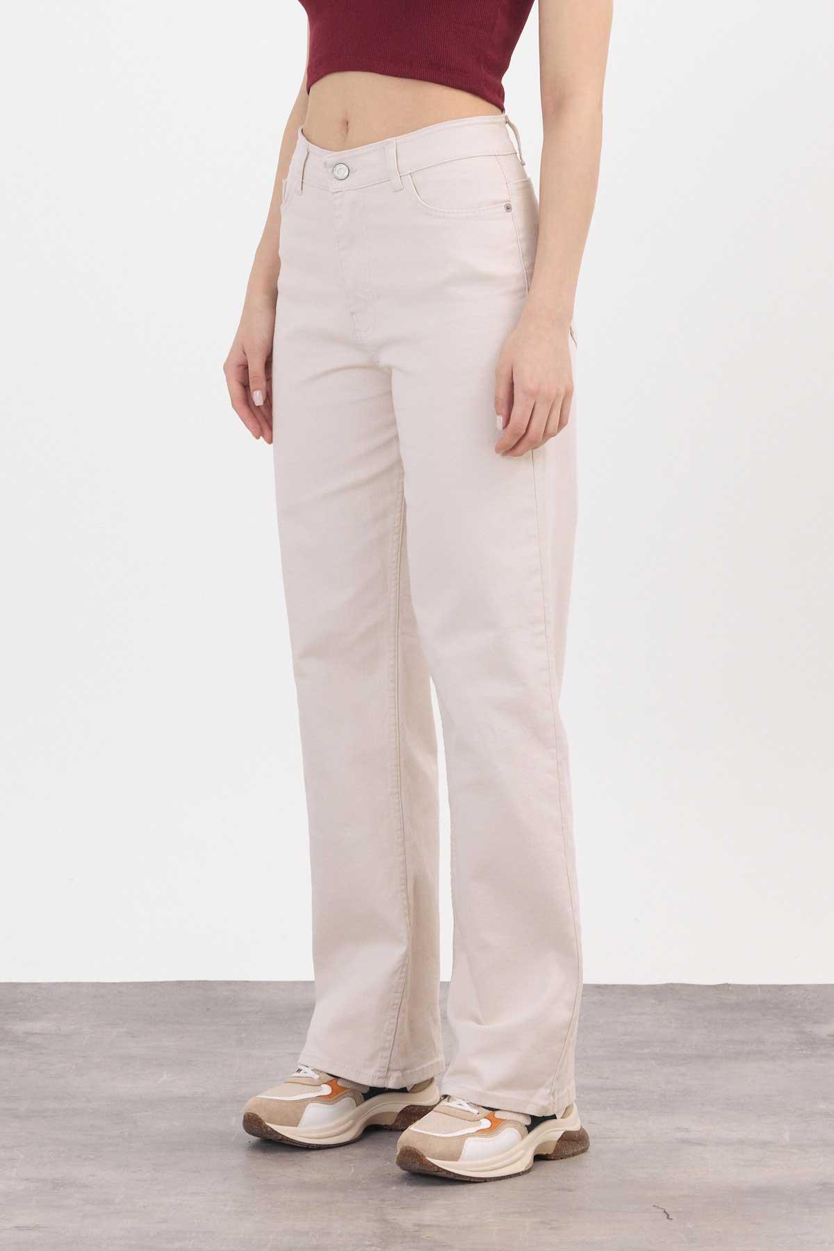 11104 Likralı Bol Paça Pantolon Bej - RAYS