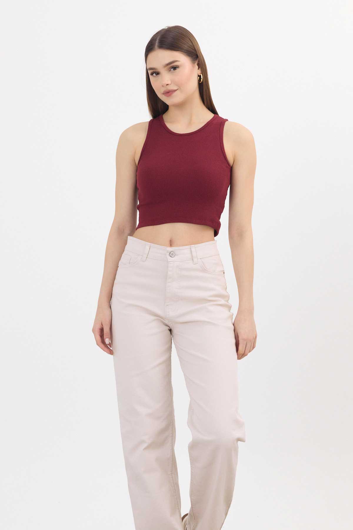 11104 Likralı Bol Paça Pantolon Bej - 8