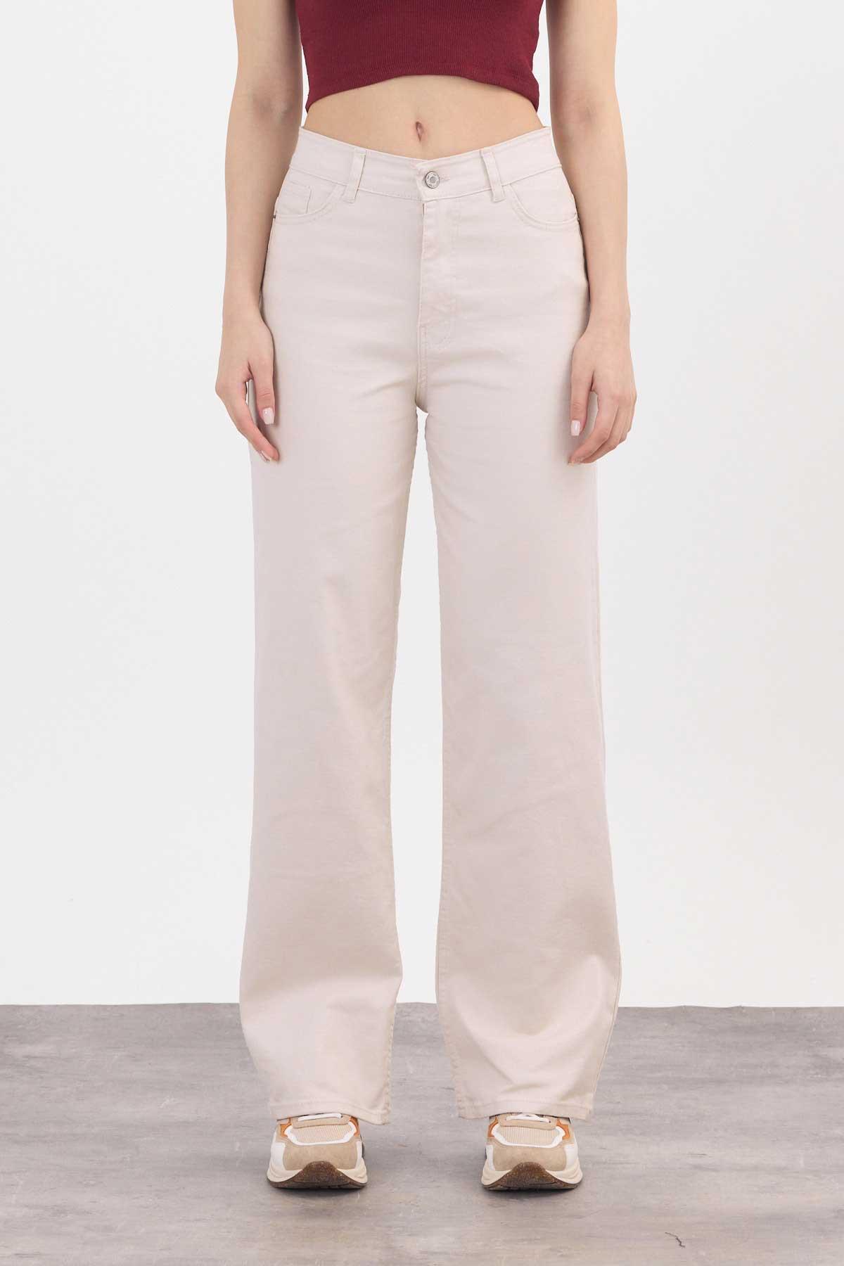 Bej Likralı Bol Paça Pantolon 11104 - 3