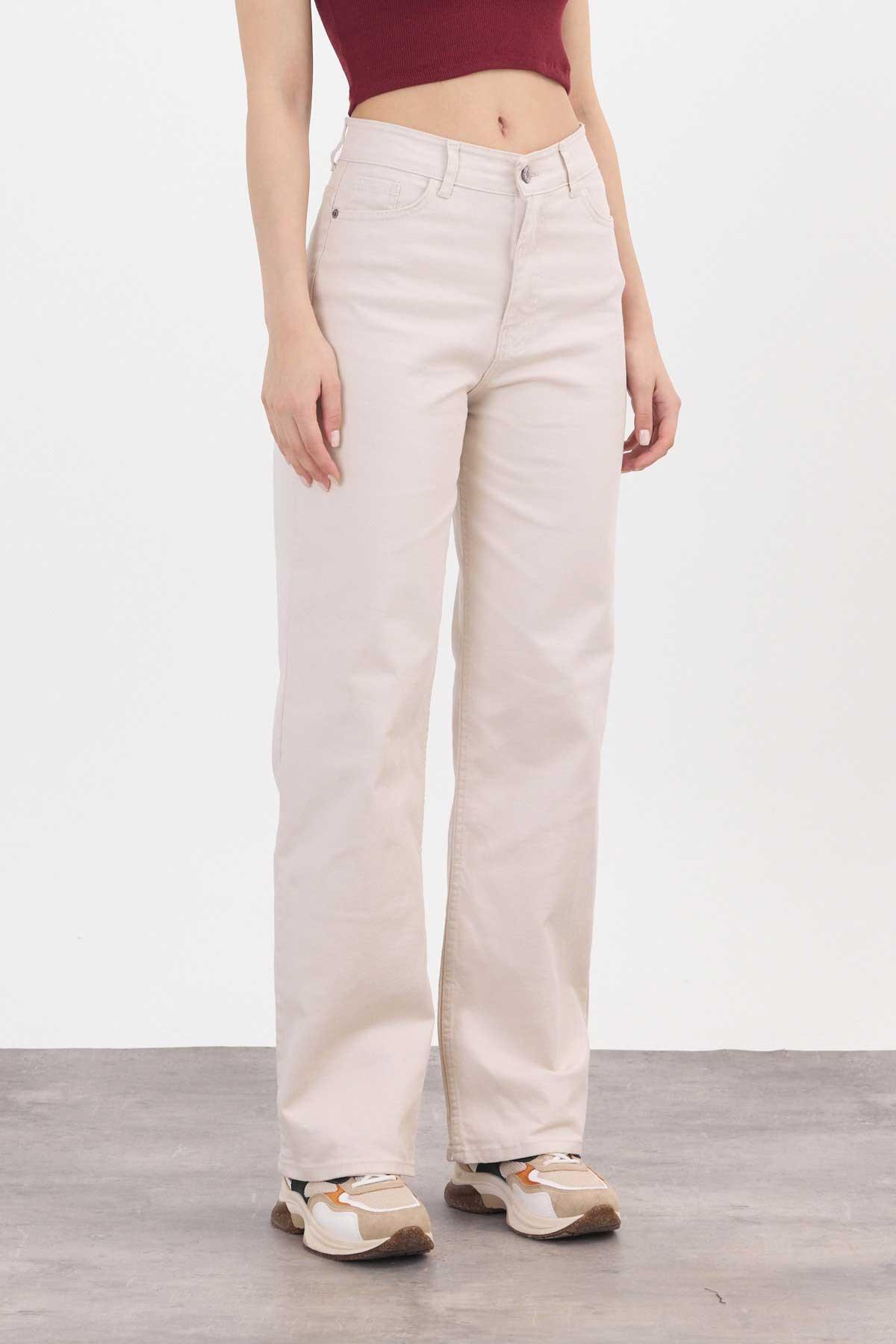 Bej Likralı Bol Paça Pantolon 11104 - 5