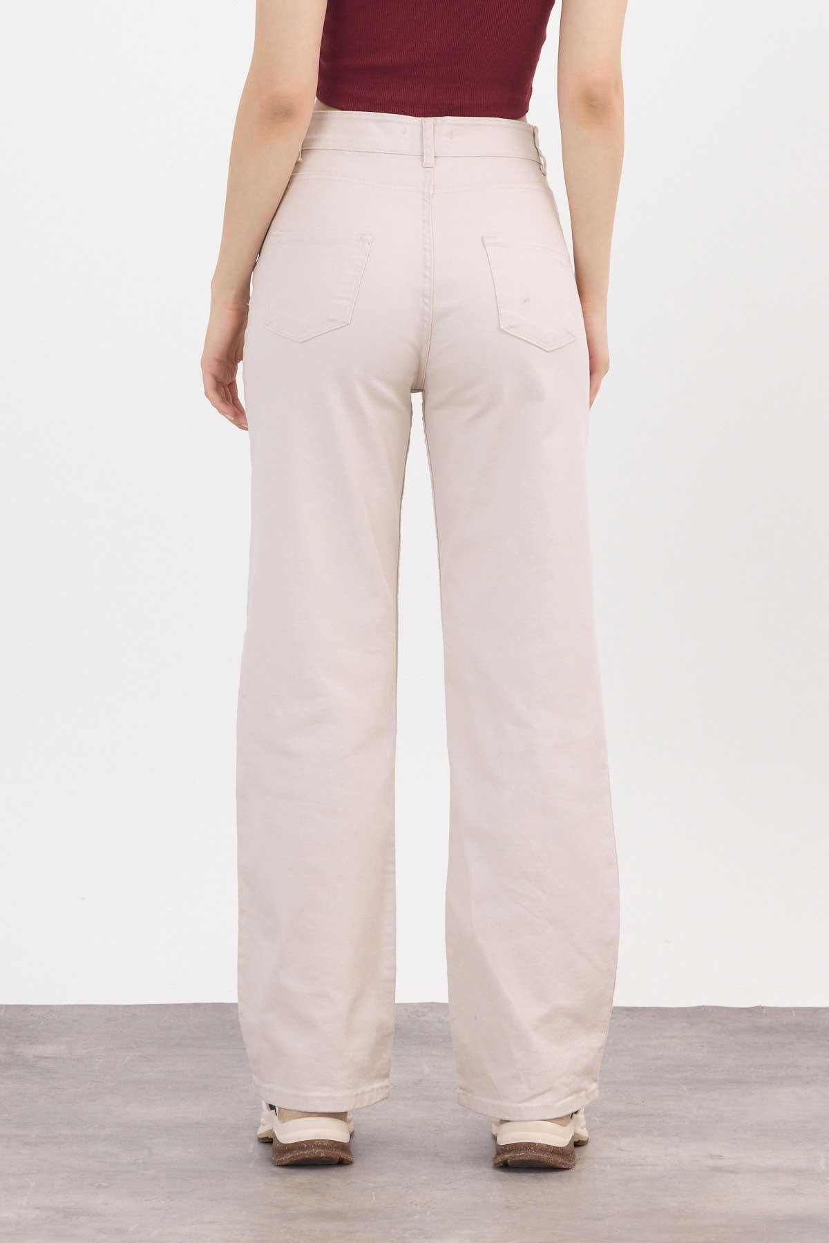 Bej Likralı Bol Paça Pantolon 11104 - 6