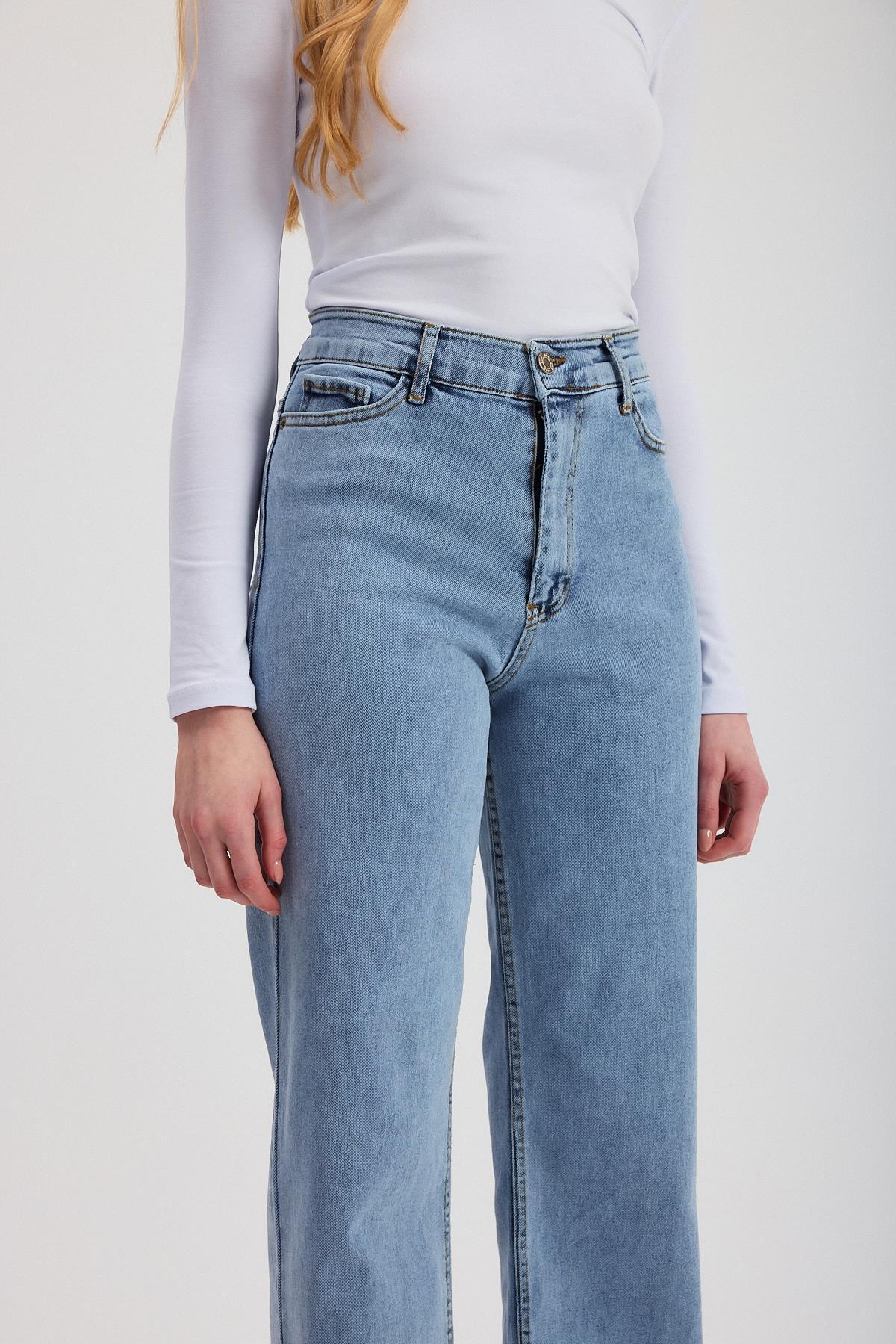 11104 Likralı Bol Paça Pantolon Buz - 8