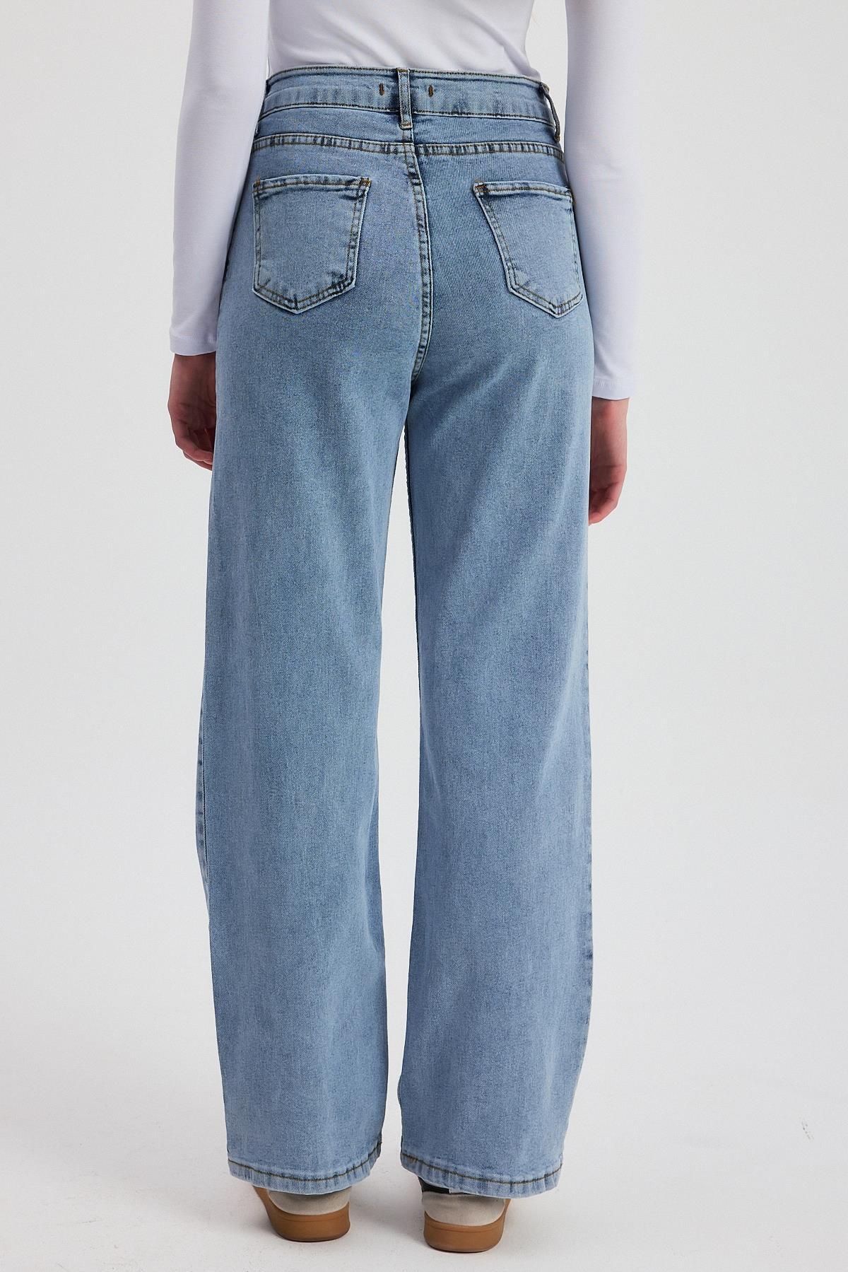 11104 Likralı Bol Paça Pantolon Buz - 5