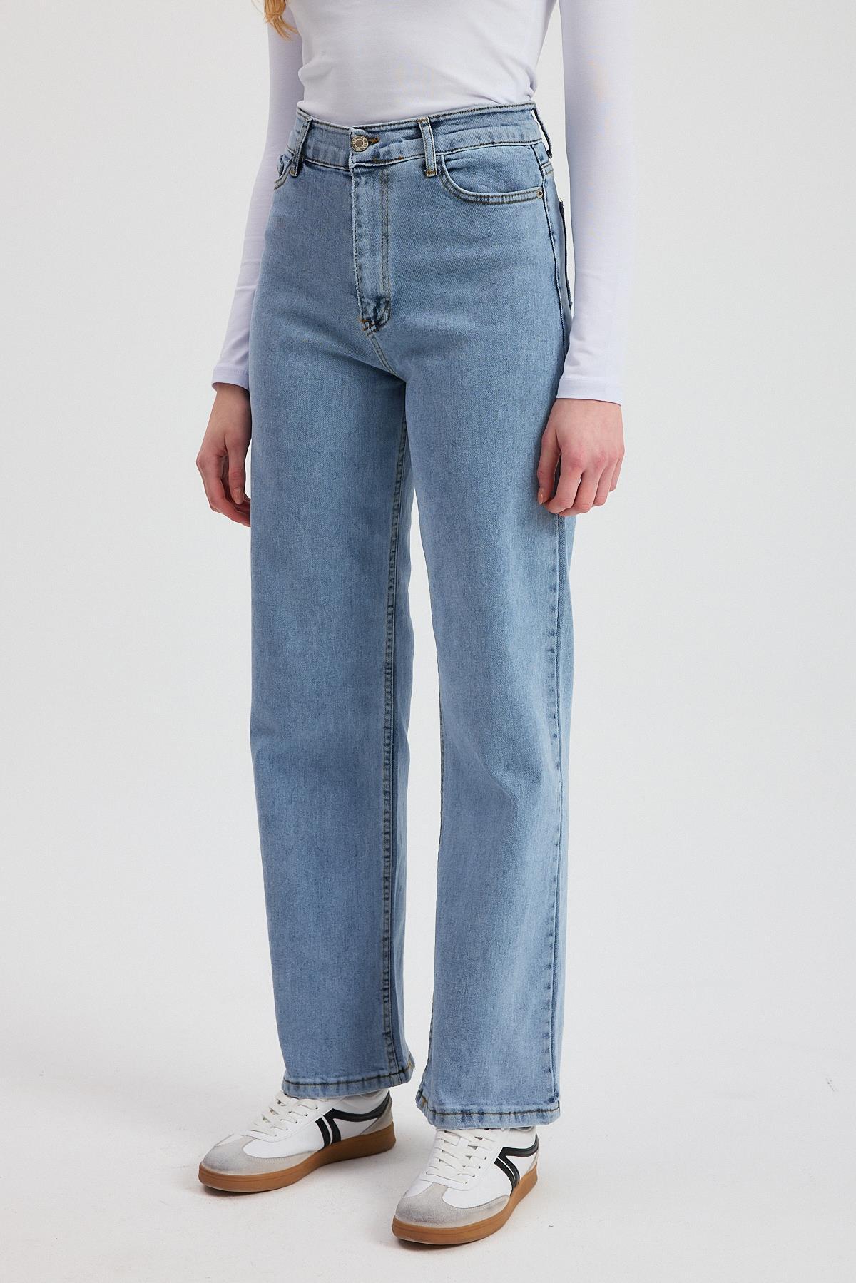 11104 Likralı Bol Paça Pantolon Buz - 3