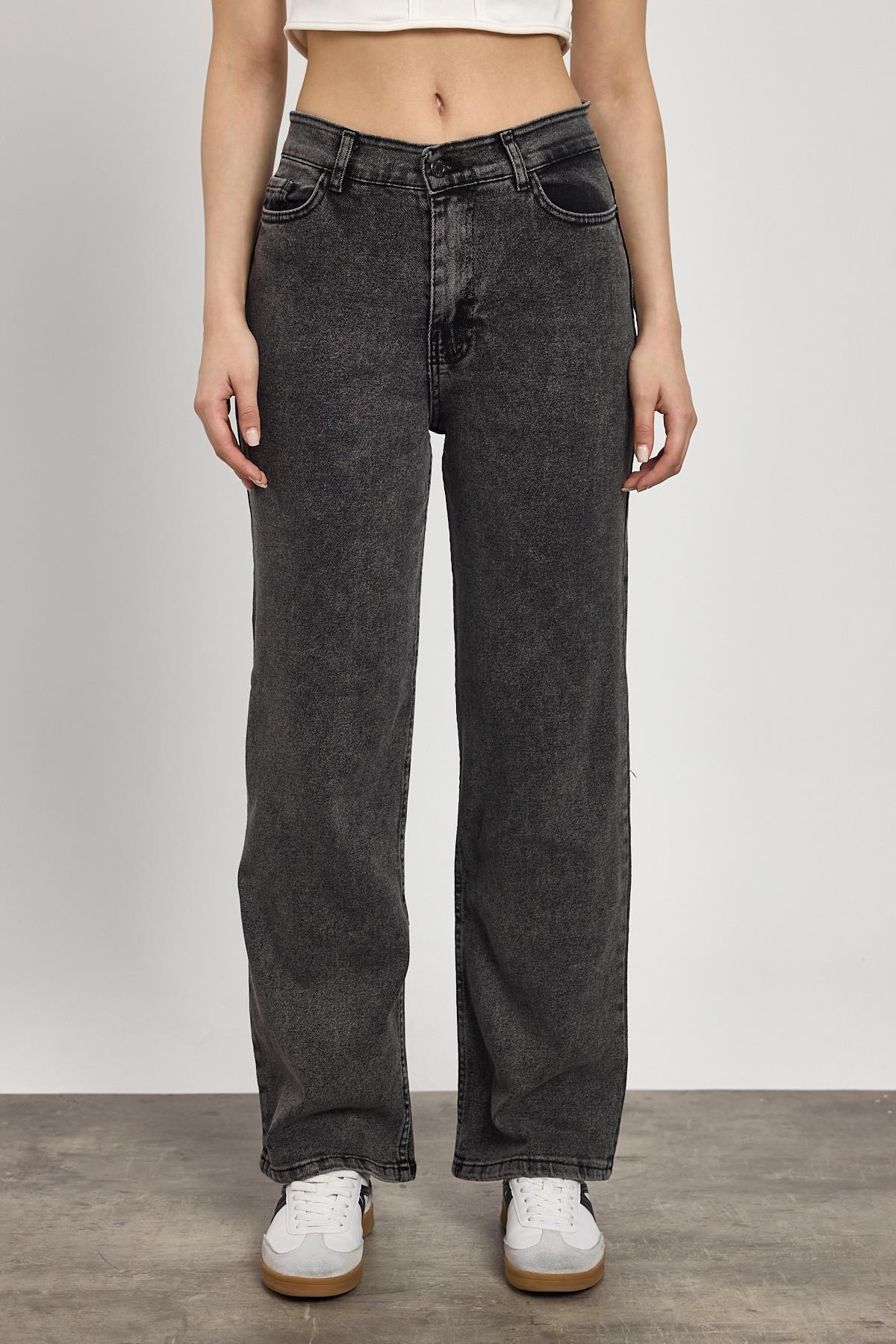 11104 Likralı Bol Paça Pantolon Füme - 2