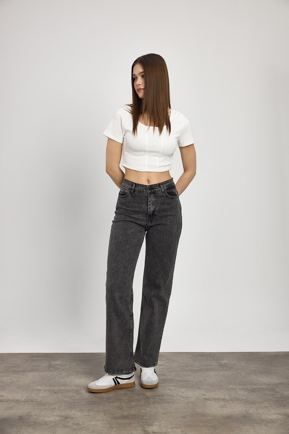 11104 Likralı Bol Paça Pantolon Füme - 8