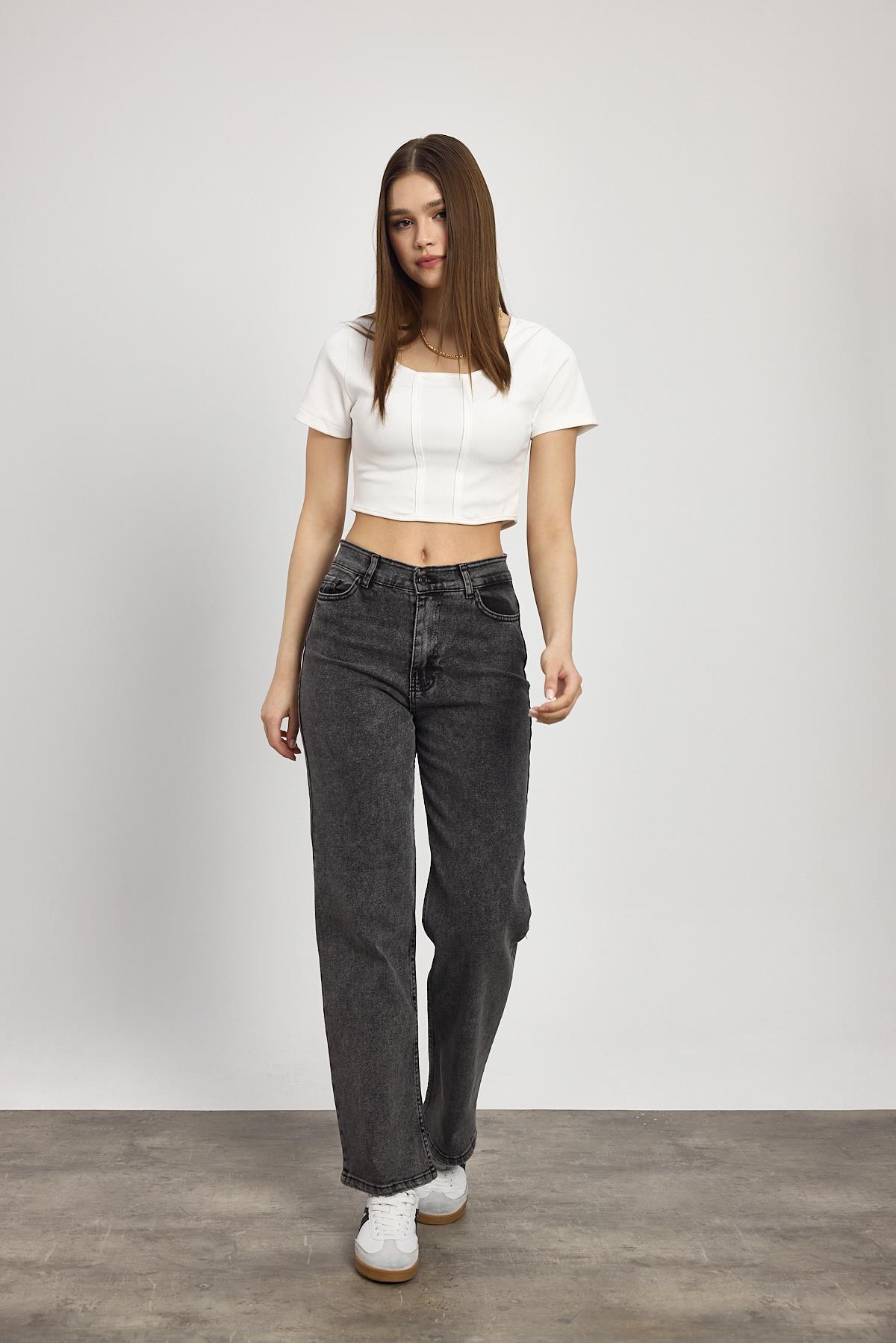 11104 Likralı Bol Paça Pantolon Füme - 7