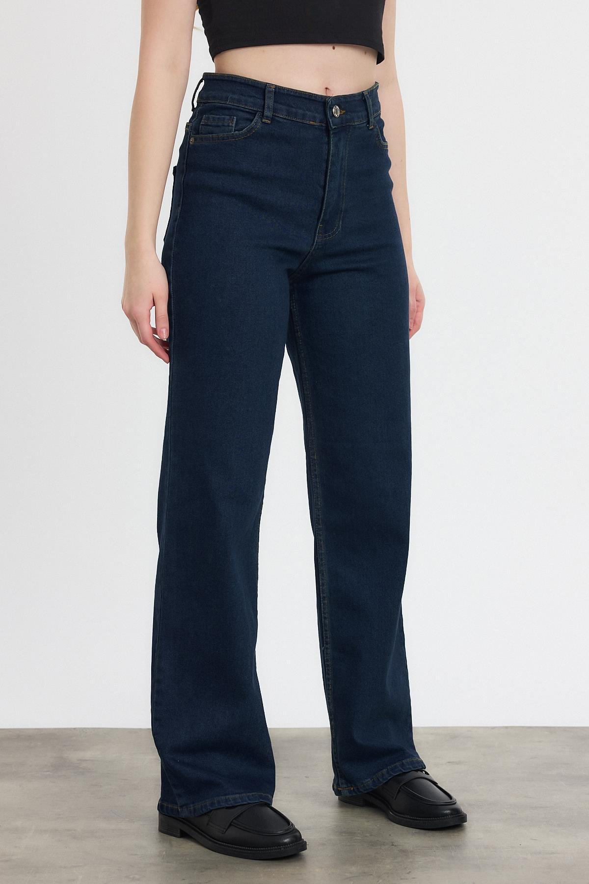 Koyu Mavi Likralı Bol Paça Pantolon 11104 - 2