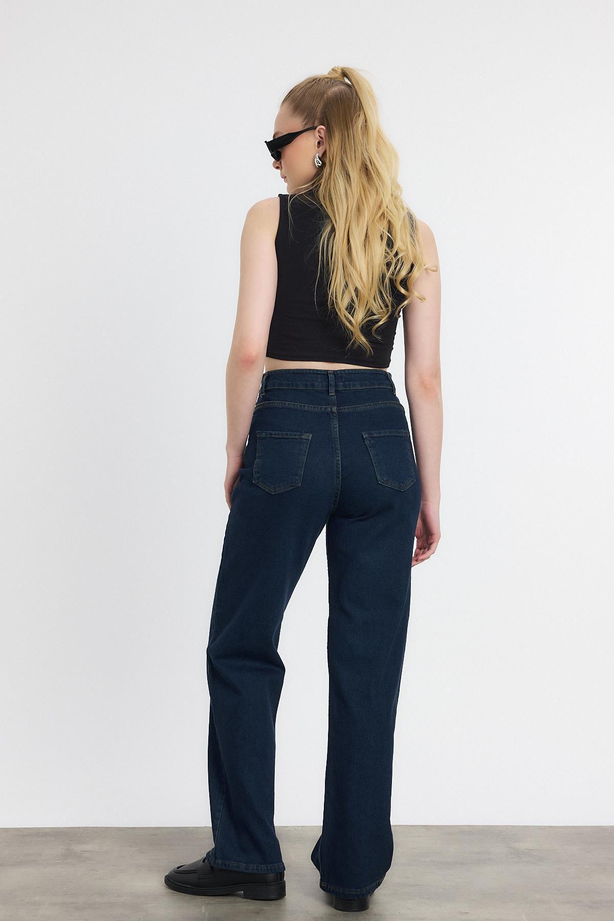 Koyu Mavi Likralı Bol Paça Pantolon 11104 - 5