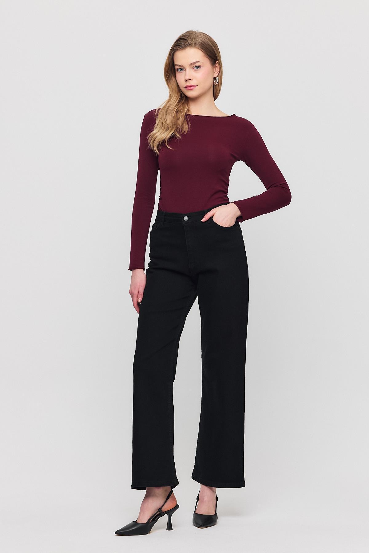 Siyah Likralı Bol Paça Pantolon 11104 - 1