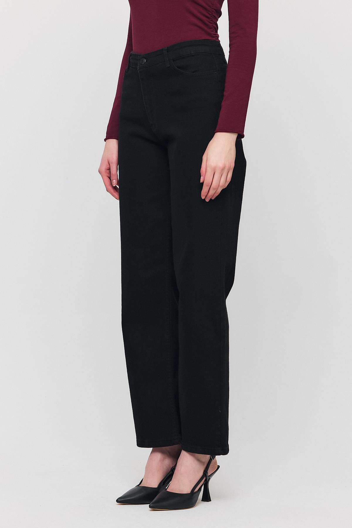 Siyah Likralı Bol Paça Pantolon 11104 - 3