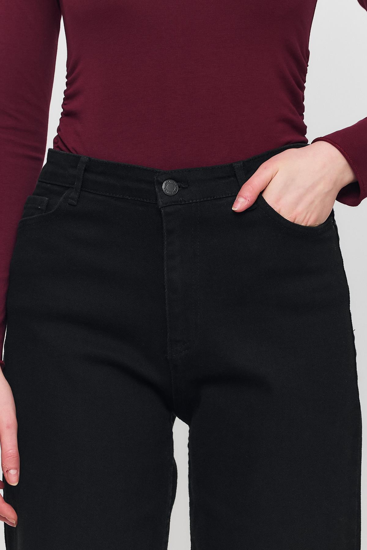 Siyah Likralı Bol Paça Pantolon 11104 - 4