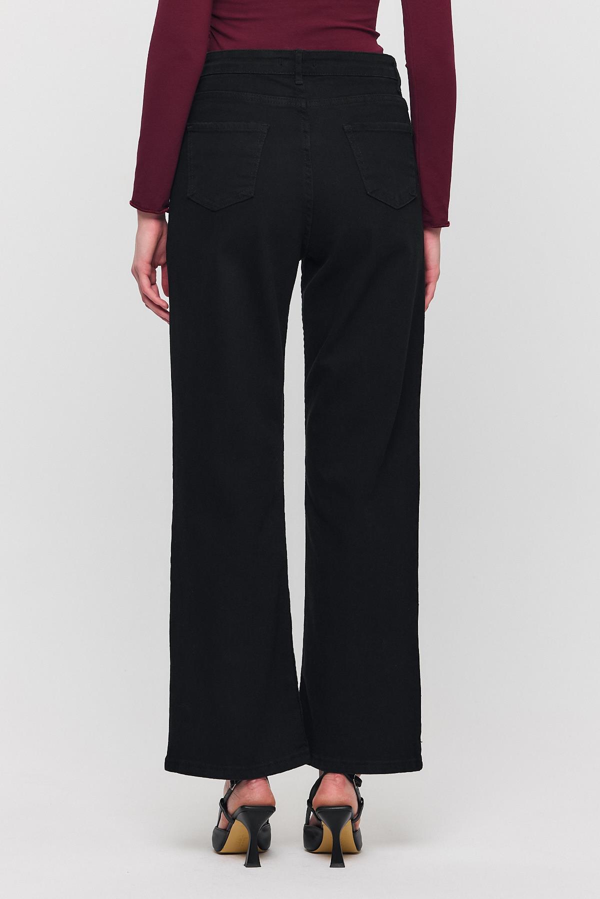 Siyah Likralı Bol Paça Pantolon 11104 - 5