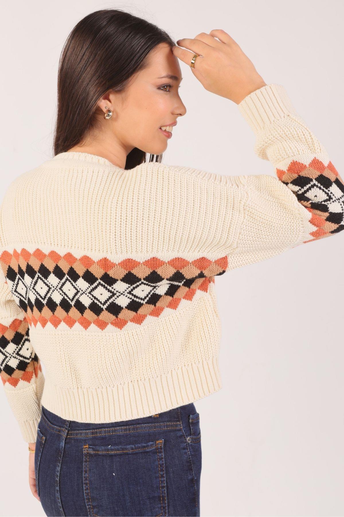 Ekru Bisiklet Yaka Kısa Kazak 1111 - 2