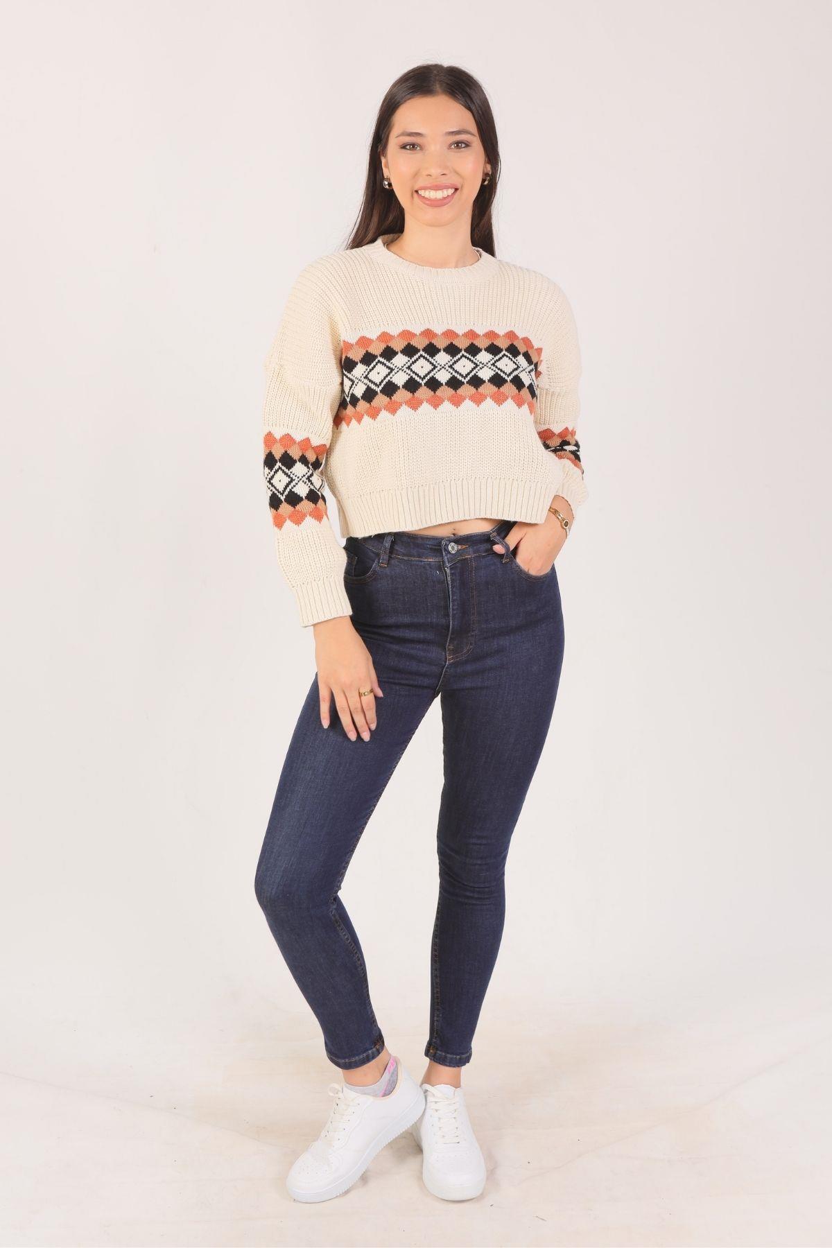 Ekru Bisiklet Yaka Kısa Kazak 1111 - 3