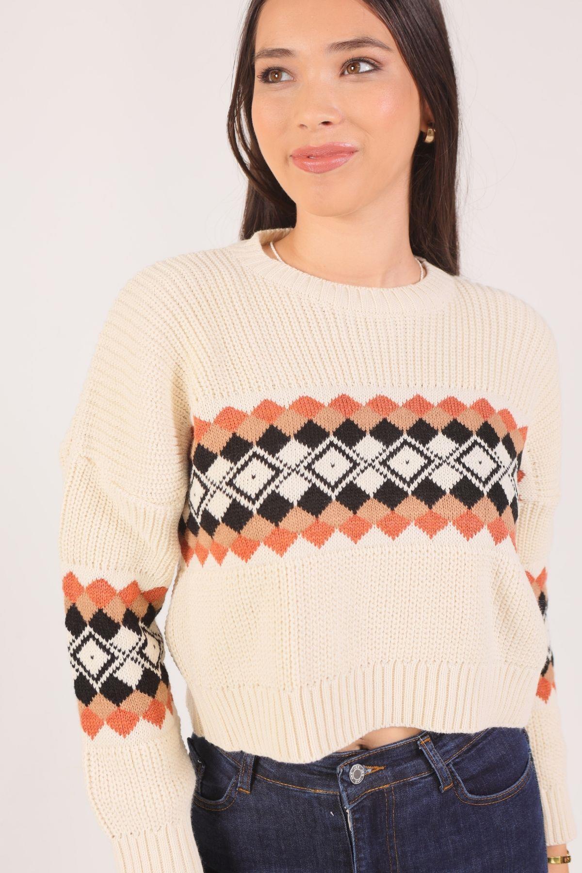 Ekru Bisiklet Yaka Kısa Kazak 1111 - 4