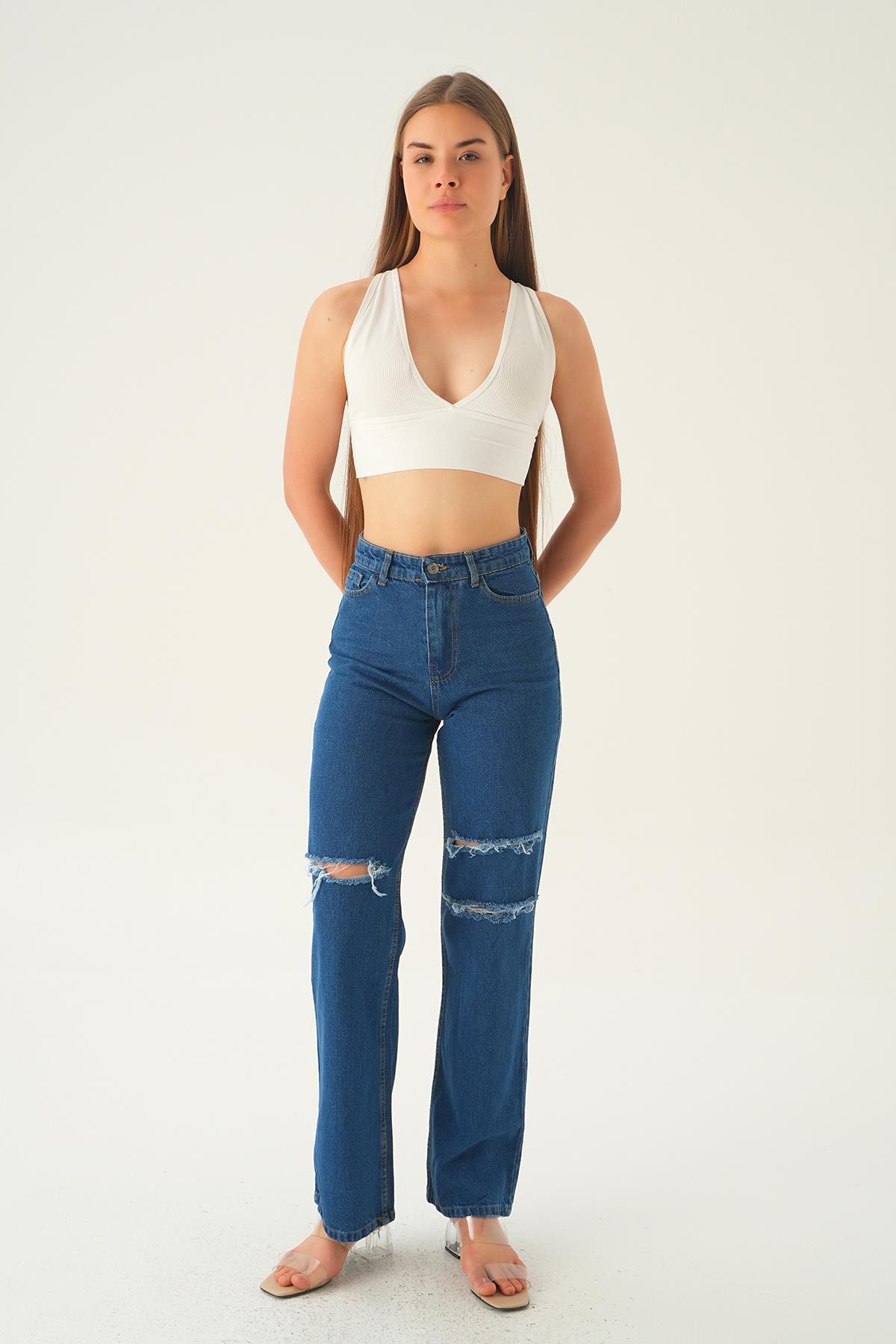 Koyu Mavi Lazerli Palazzo Pantolon 11110 - 2