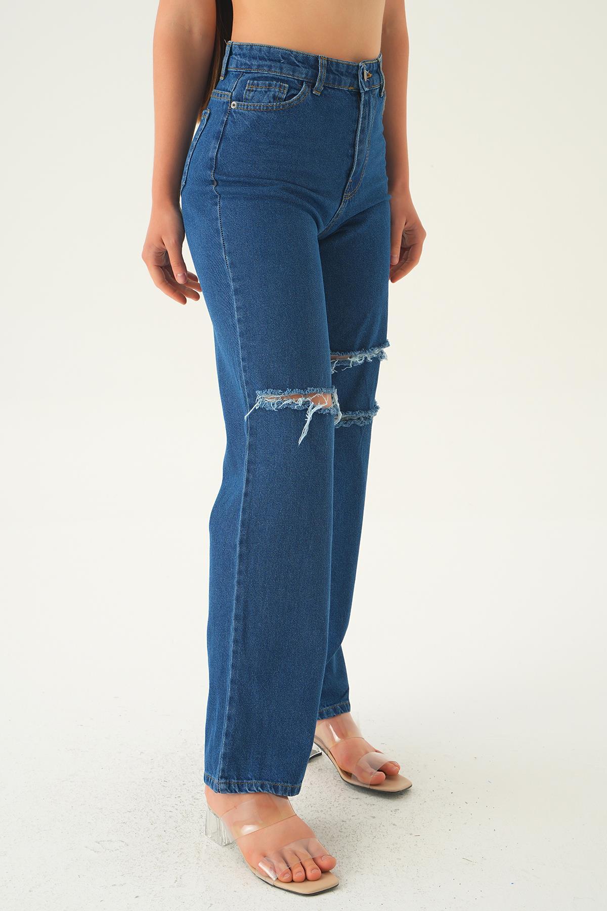 Koyu Mavi Lazerli Palazzo Pantolon 11110 - 3