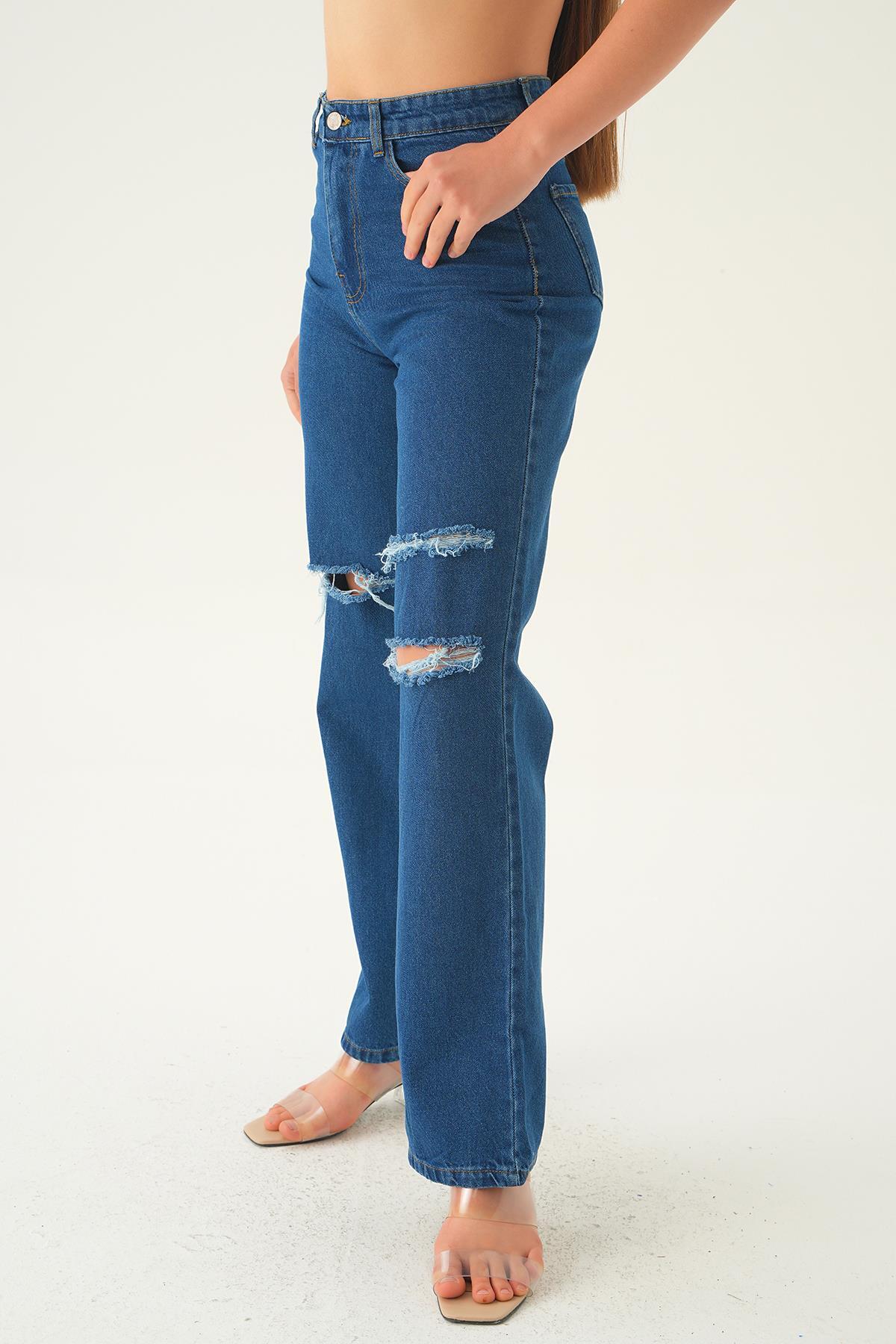 Koyu Mavi Lazerli Palazzo Pantolon 11110 - 4