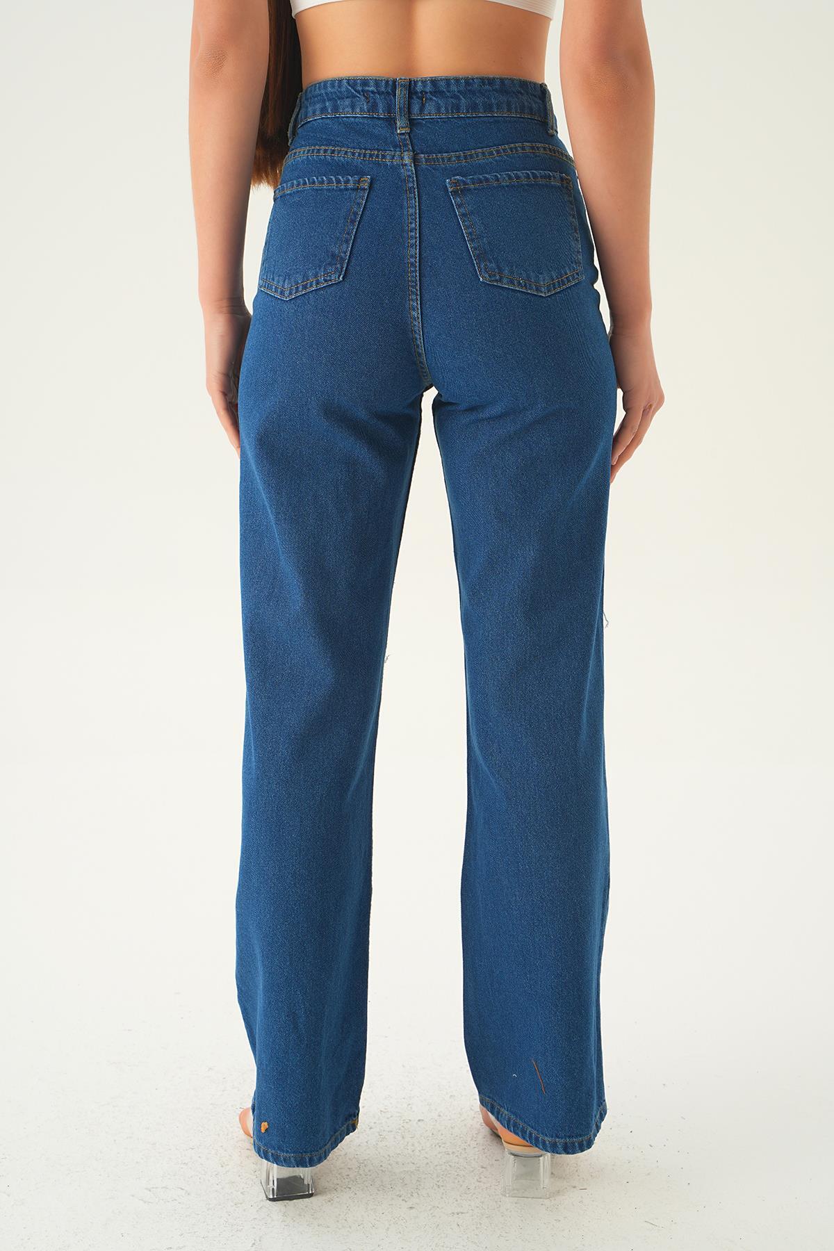 Koyu Mavi Lazerli Palazzo Pantolon 11110 - 5