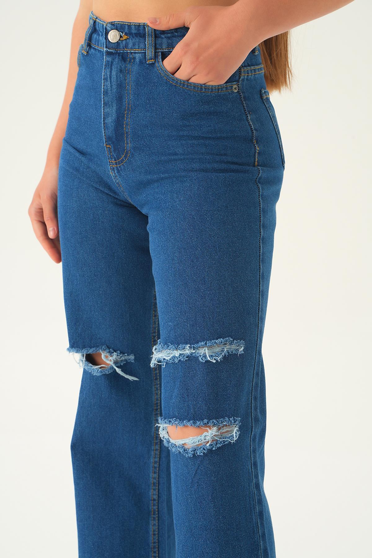 Koyu Mavi Lazerli Palazzo Pantolon 11110 - 6