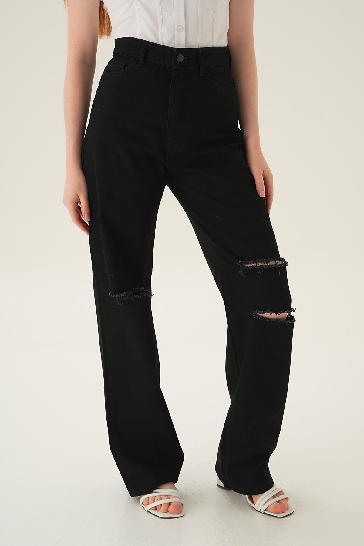 11110 Lazerli Palazzo Pantolon Siyah 