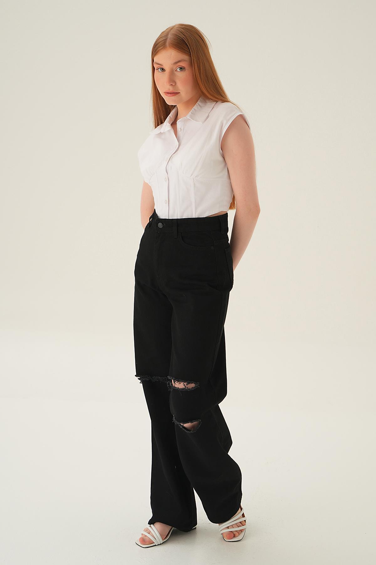 Siyah Lazerli Palazzo Pantolon 11110 - 5