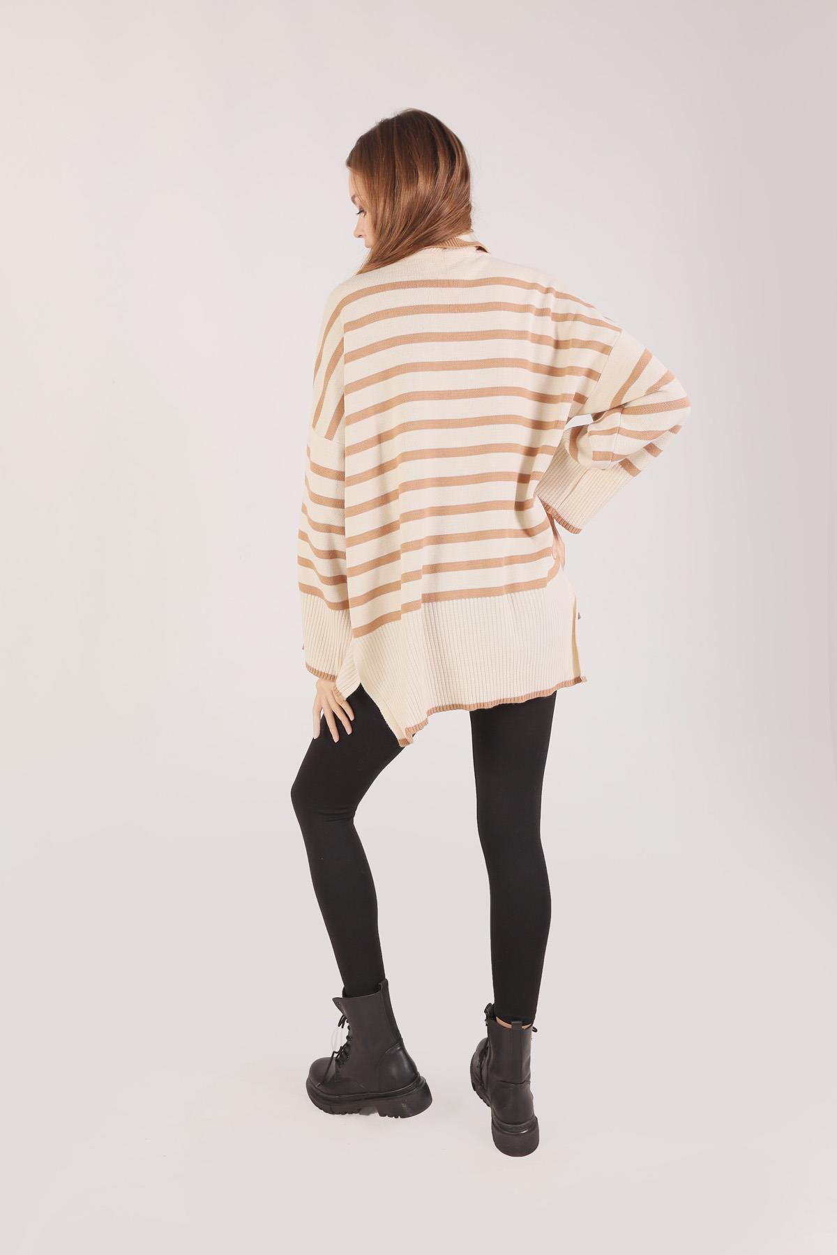 Bisküvi Balıkçı Yaka Çizgili Kazak 1112 - 4