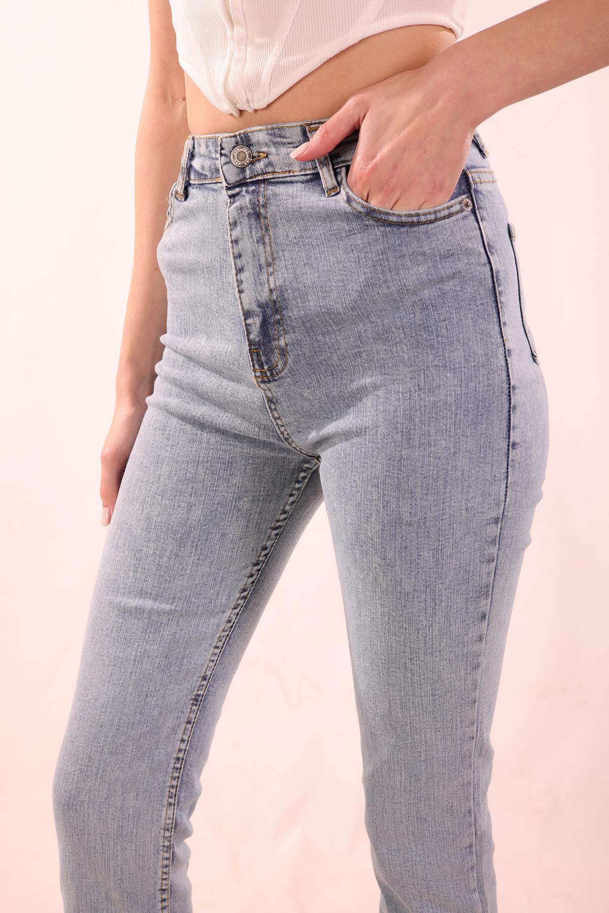 11124 Yırtmaçlı Jean Pantolon Buz - 5
