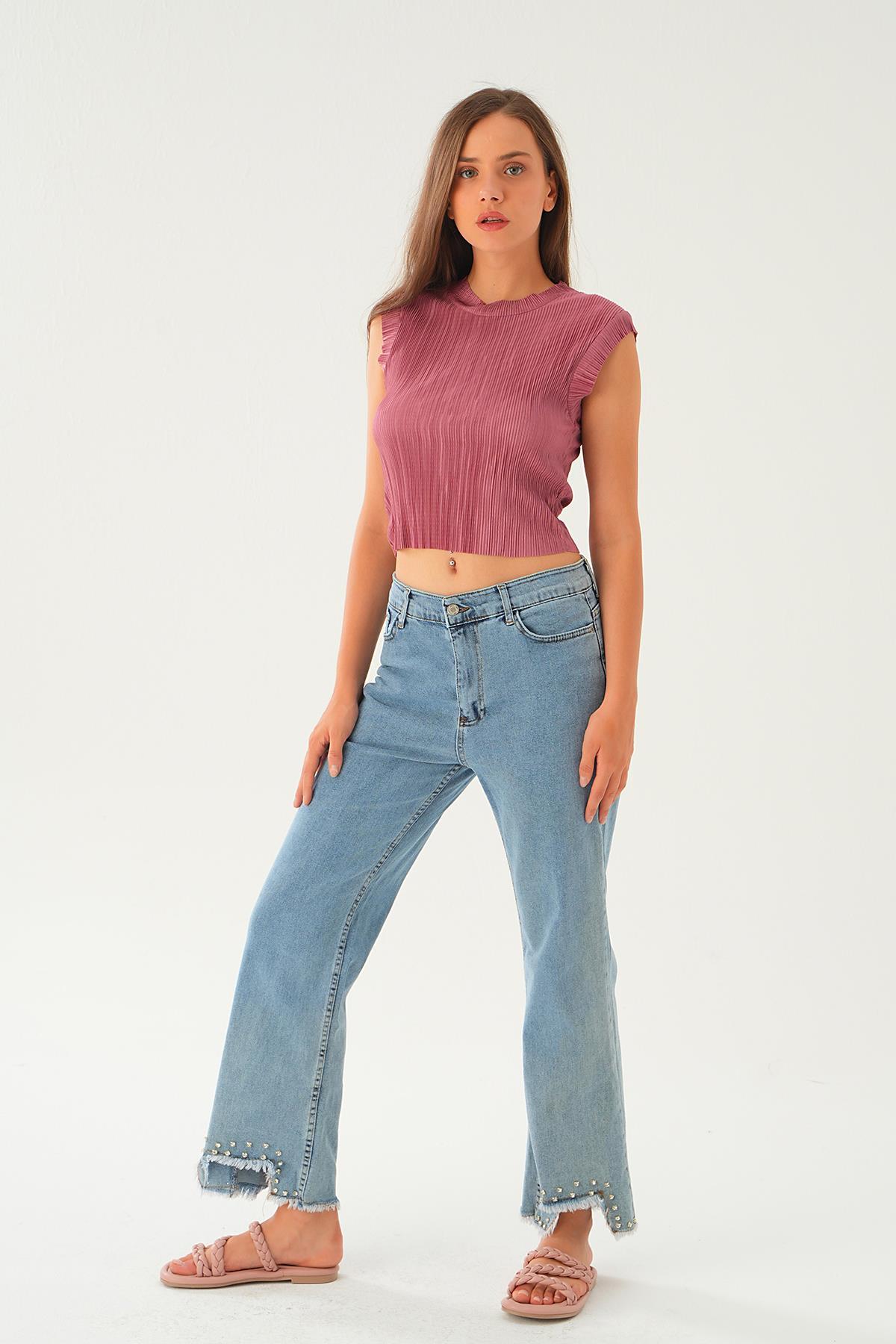 Buzkar Taş Detay Püsküllü Jean 11128 - 1