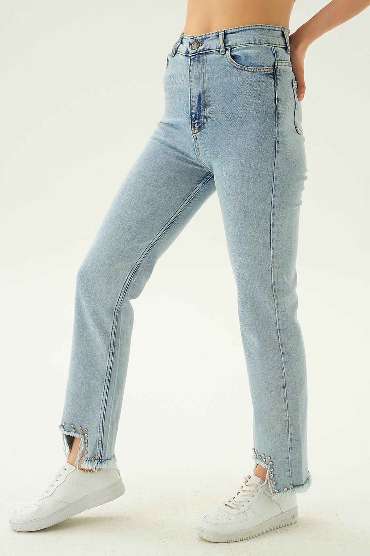 11128 Taş Detay Püsküllü Jean Kar Yıkama - RAYS