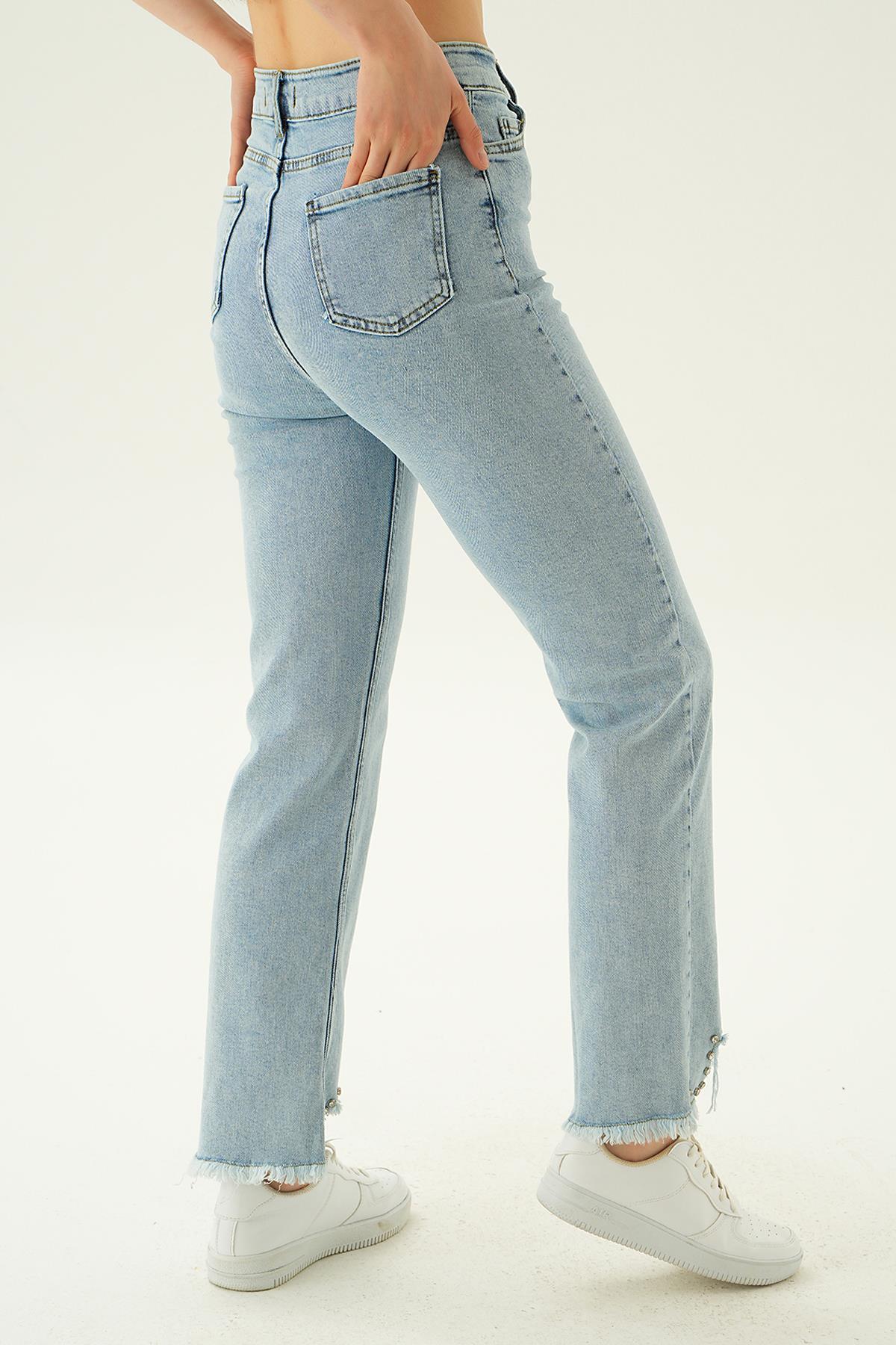 11128 Taş Detay Püsküllü Jean Kar Yıkama - RAYS