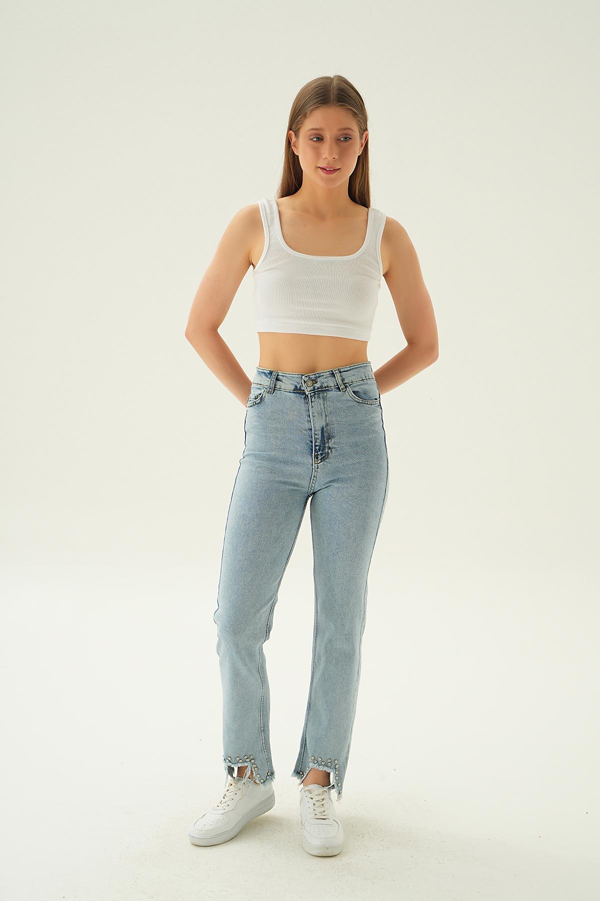 Kar Yıkama Taş Detay Püsküllü Jean 11128 