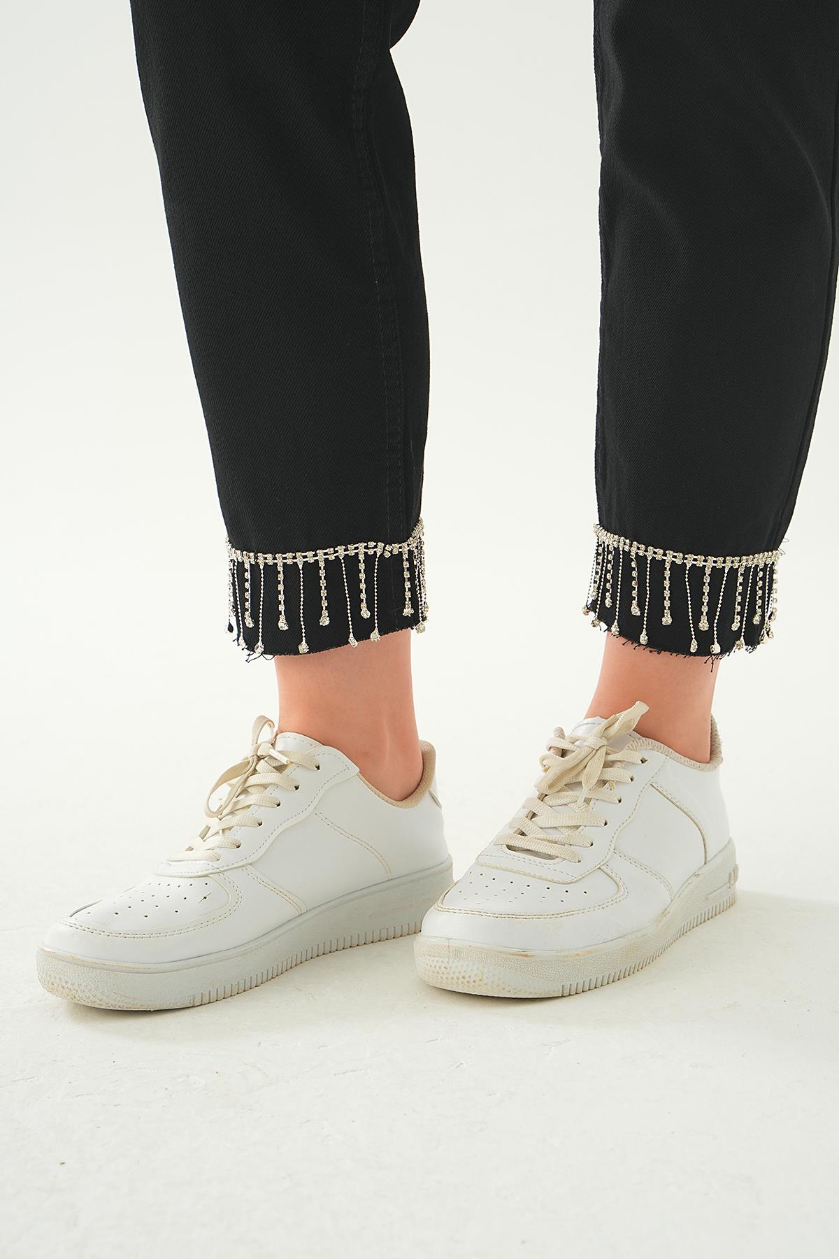 Siyah Paça Taş Detay Jean 11131 - 5