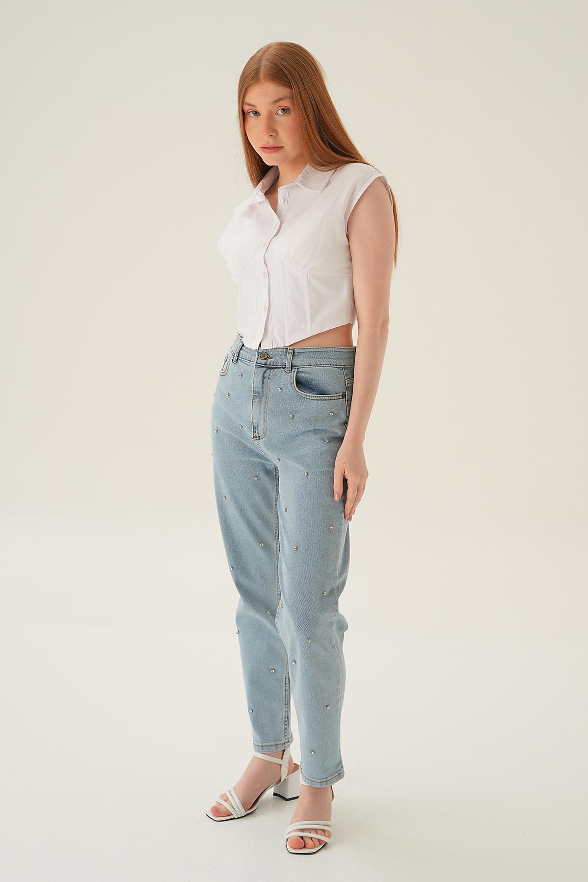 Buz Taş Detay Mom Jean 11132 - 2