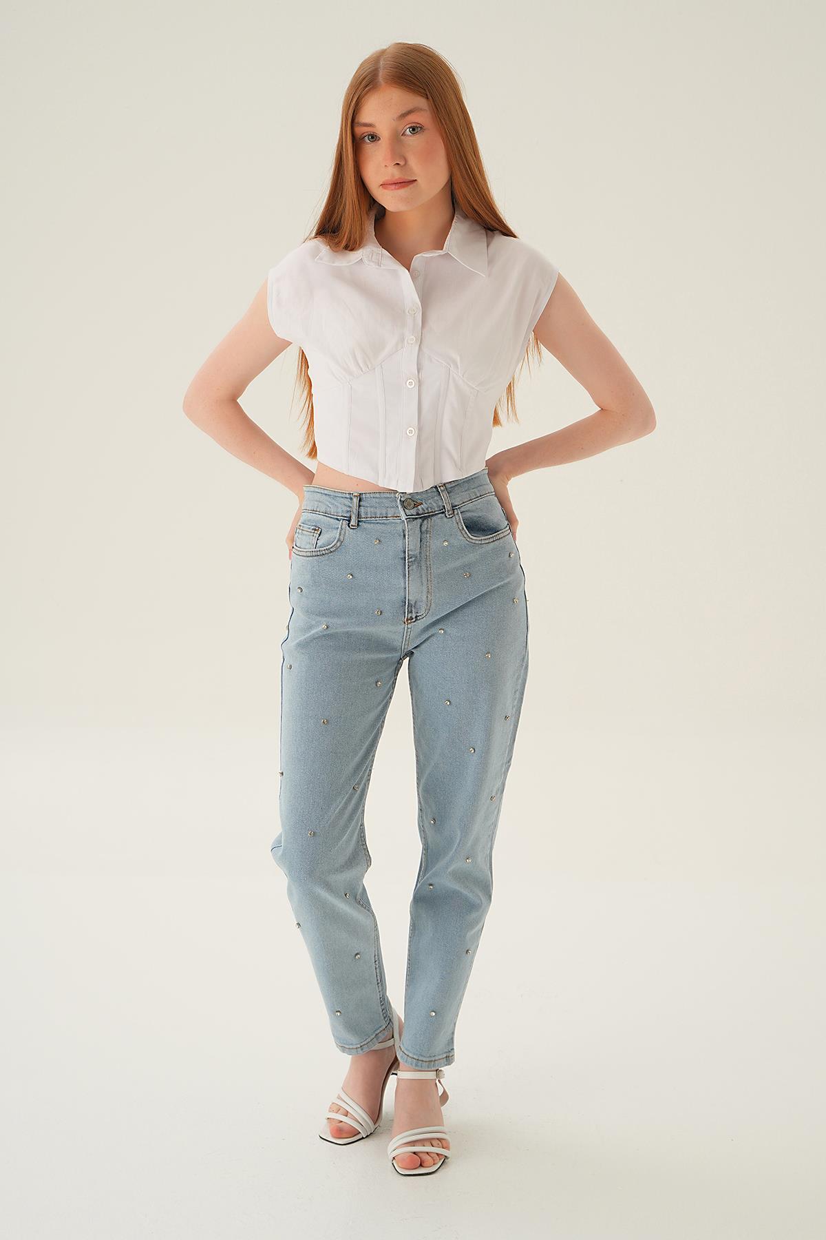 Buz Taş Detay Mom Jean 11132 - 3