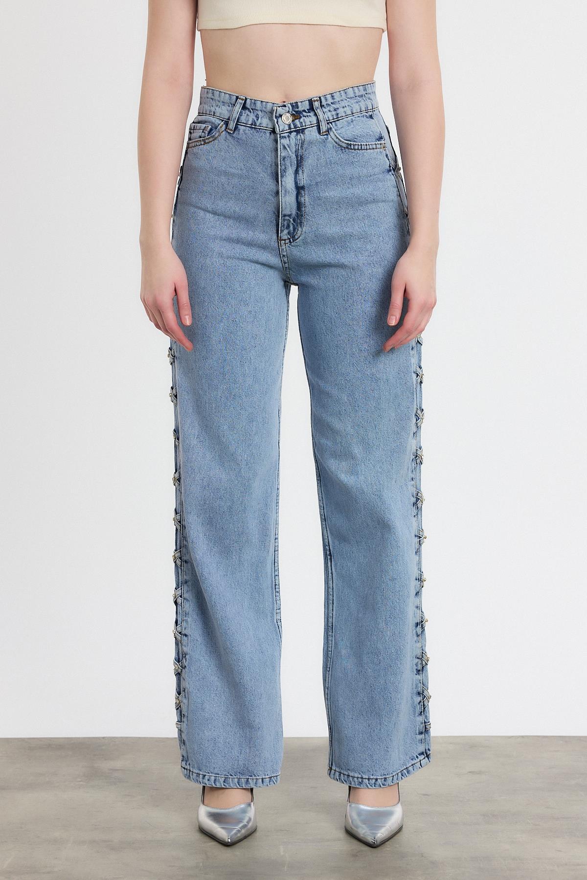 Buzkar Yanı Çapraz Köprülü Taşlı Jean 11139 - 3