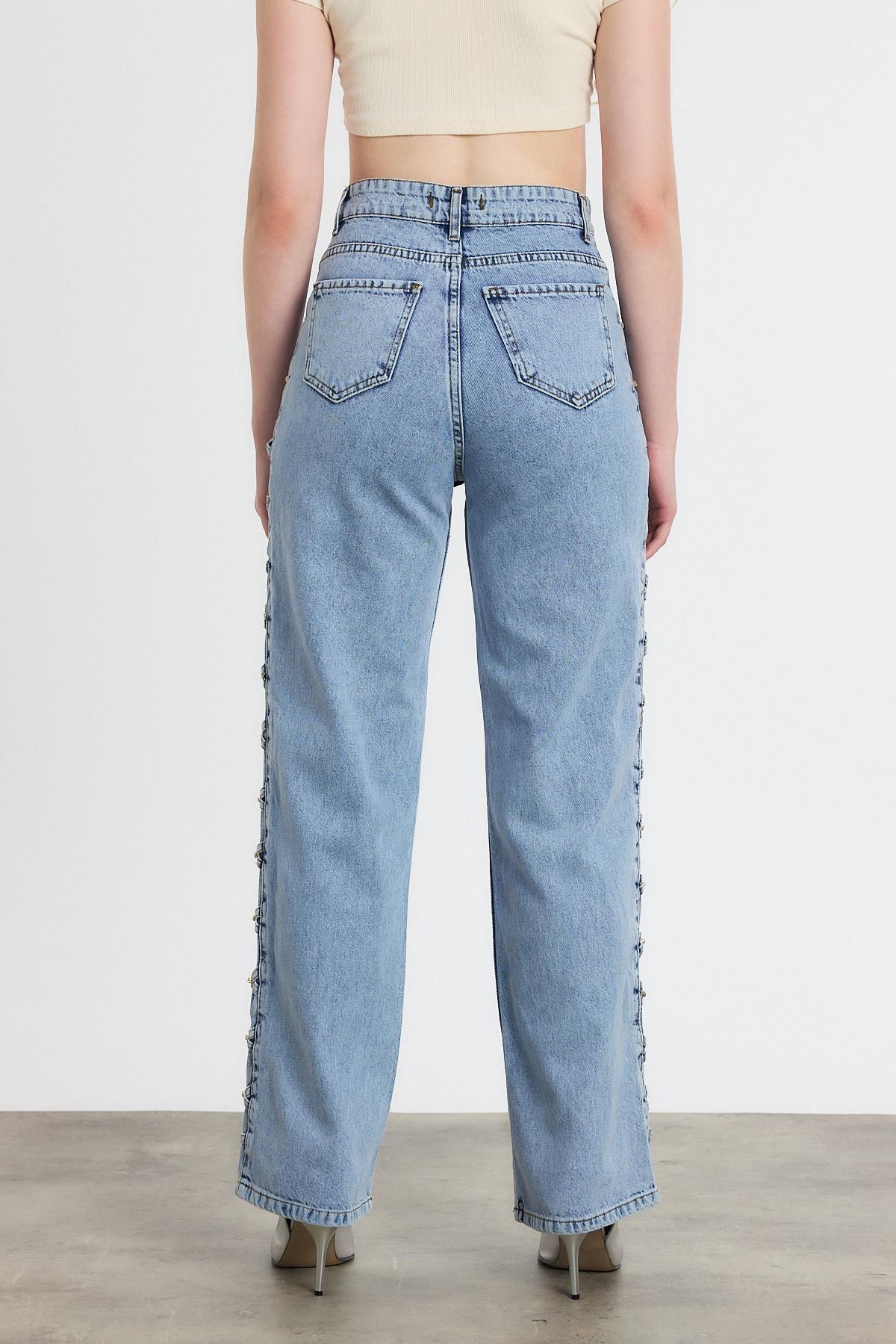 Buzkar Yanı Çapraz Köprülü Taşlı Jean 11139 - 5