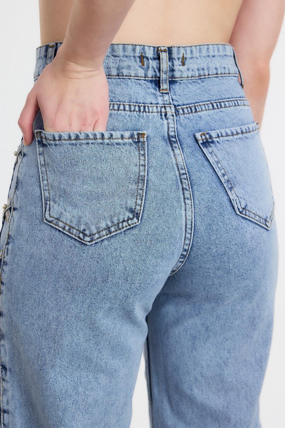 Buzkar Yanı Çapraz Köprülü Taşlı Jean 11139 - 6