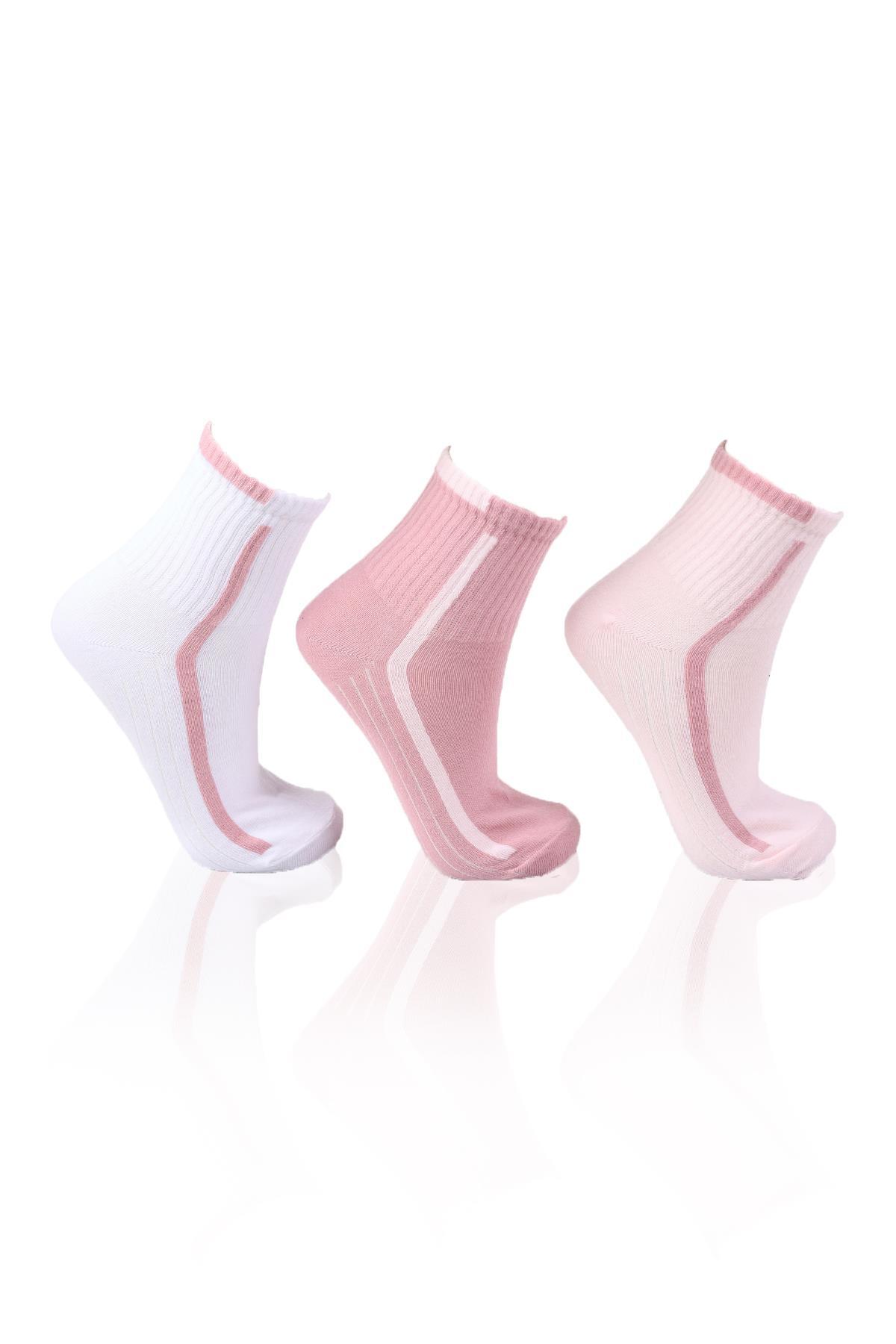Gül-Pembe-Beyaz 3'lü Yarım Konç Çorap 1118 