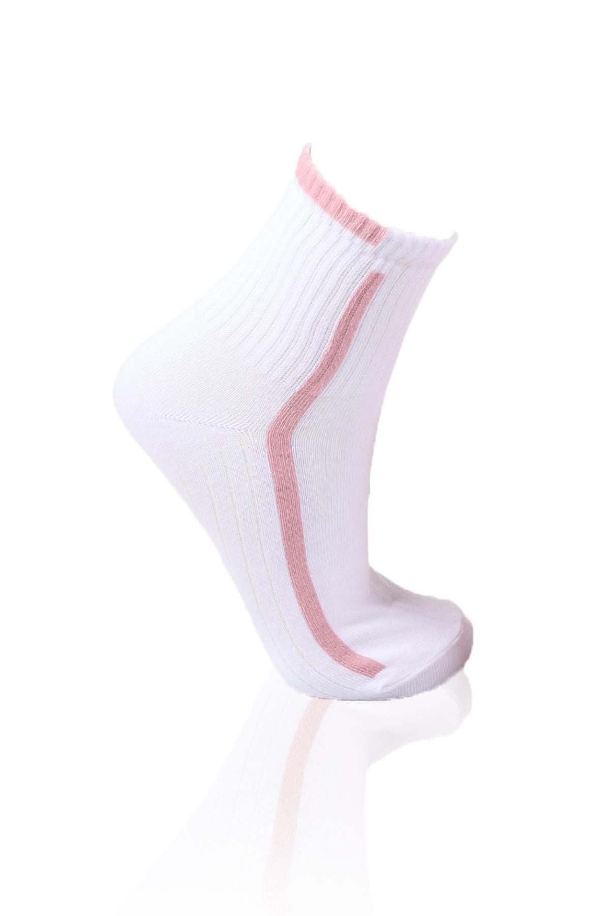 Gül-Pembe-Beyaz 3'lü Yarım Konç Çorap 1118 - 2